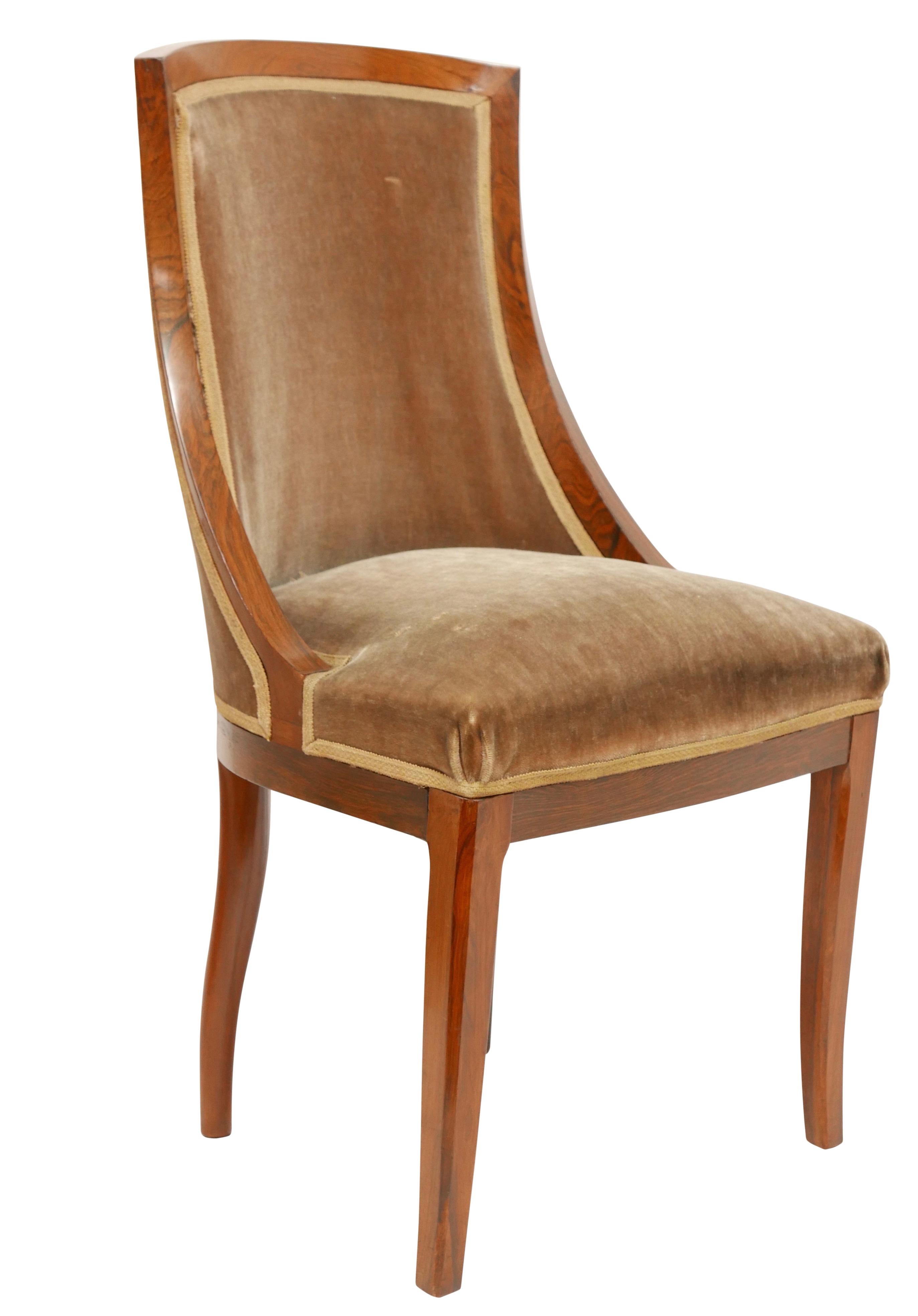 20th Century French Art Deco Rosewood Dining Chairs, Set of Six
