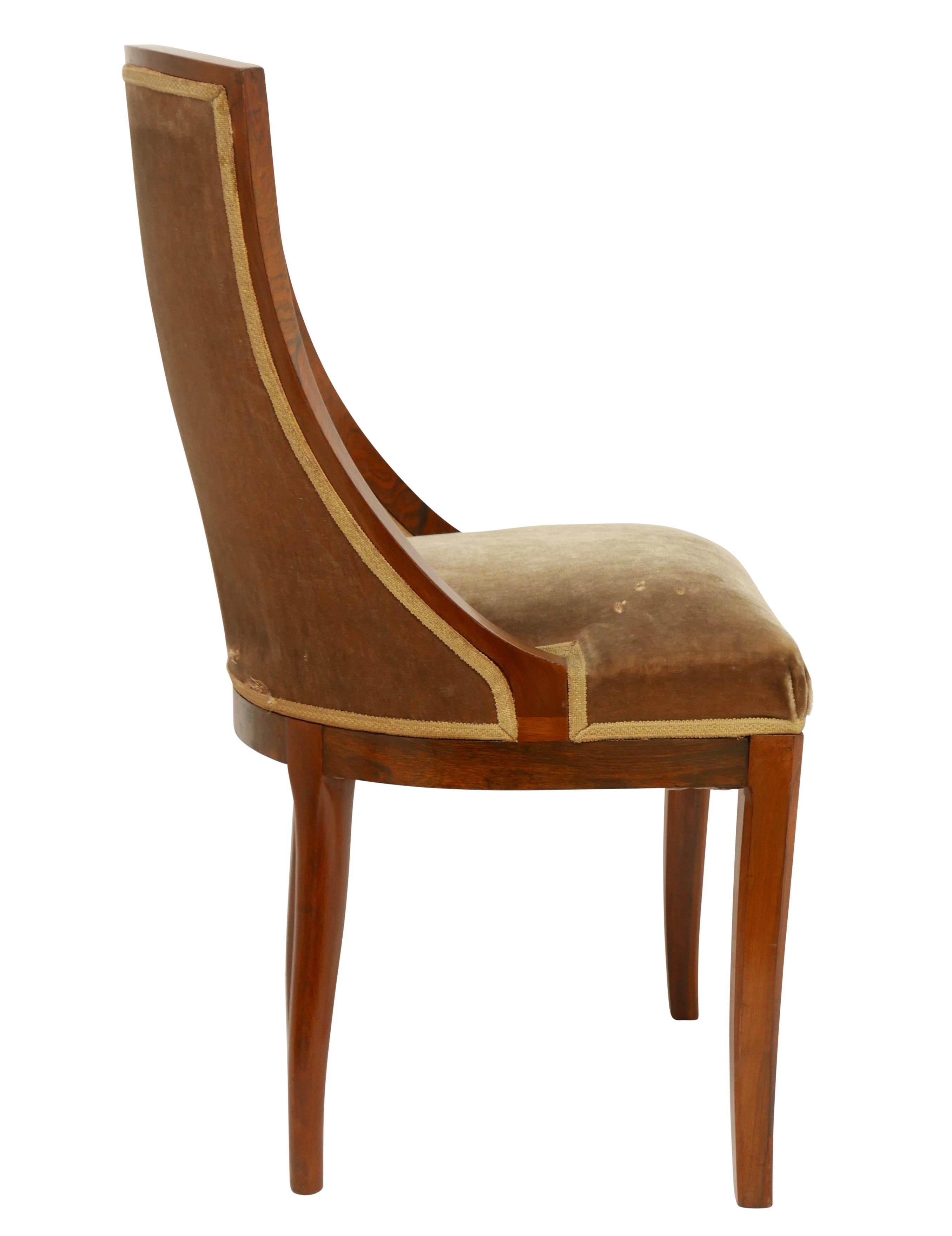 French Art Deco Rosewood Dining Chairs, Set of Six 1