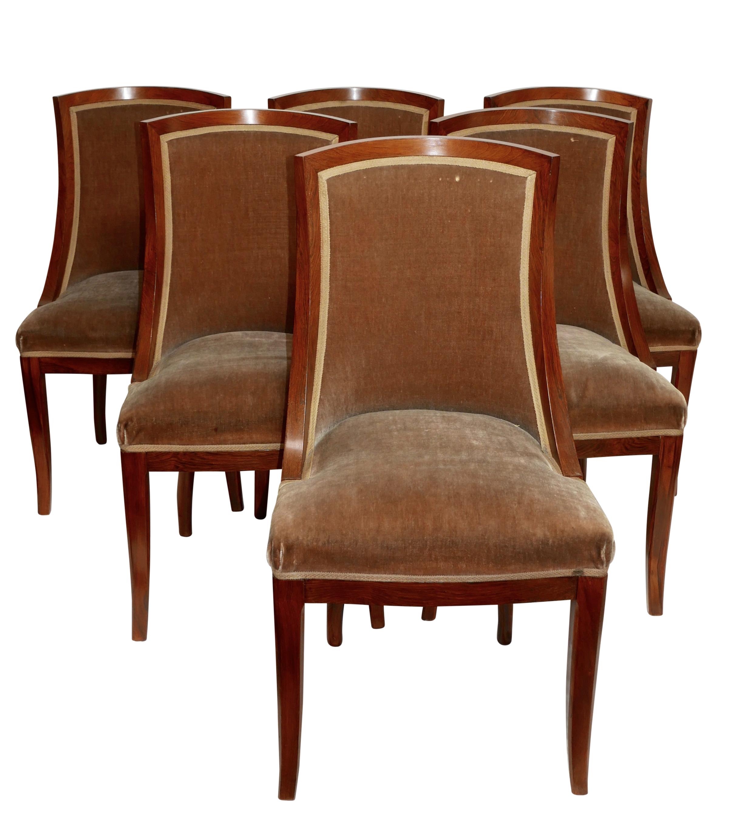 French Art Deco Rosewood Dining Chairs, Set of Six 3