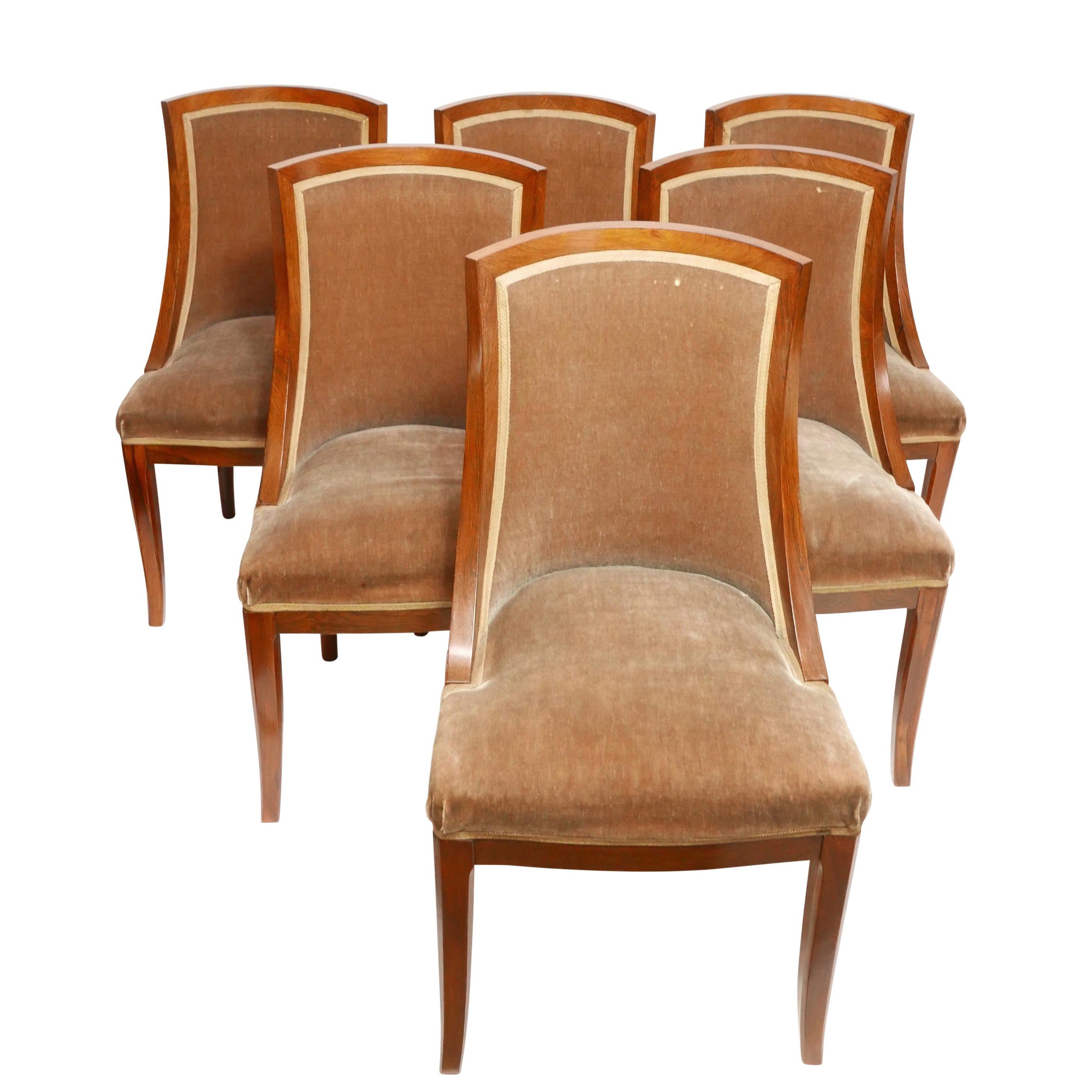 French Art Deco Rosewood Dining Chairs, Set of Six