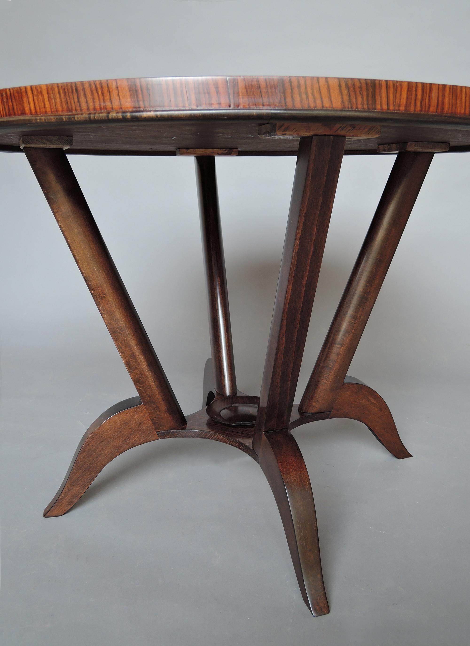 French Art Deco Rosewood Gueridon with a Four Curved-Leg Pedestal For Sale 5