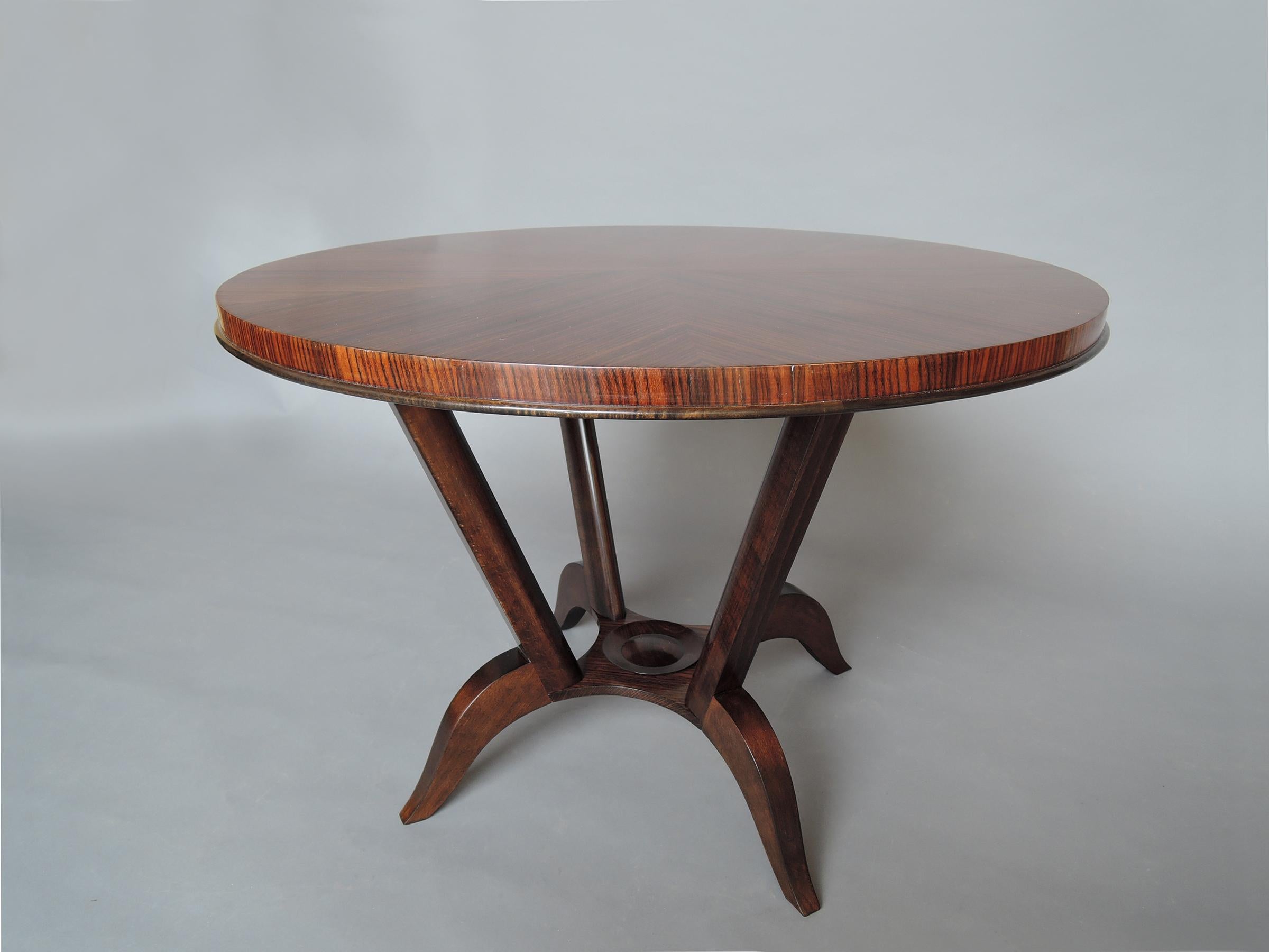 French Art Deco Rosewood Gueridon with a Four Curved-Leg Pedestal For Sale 7