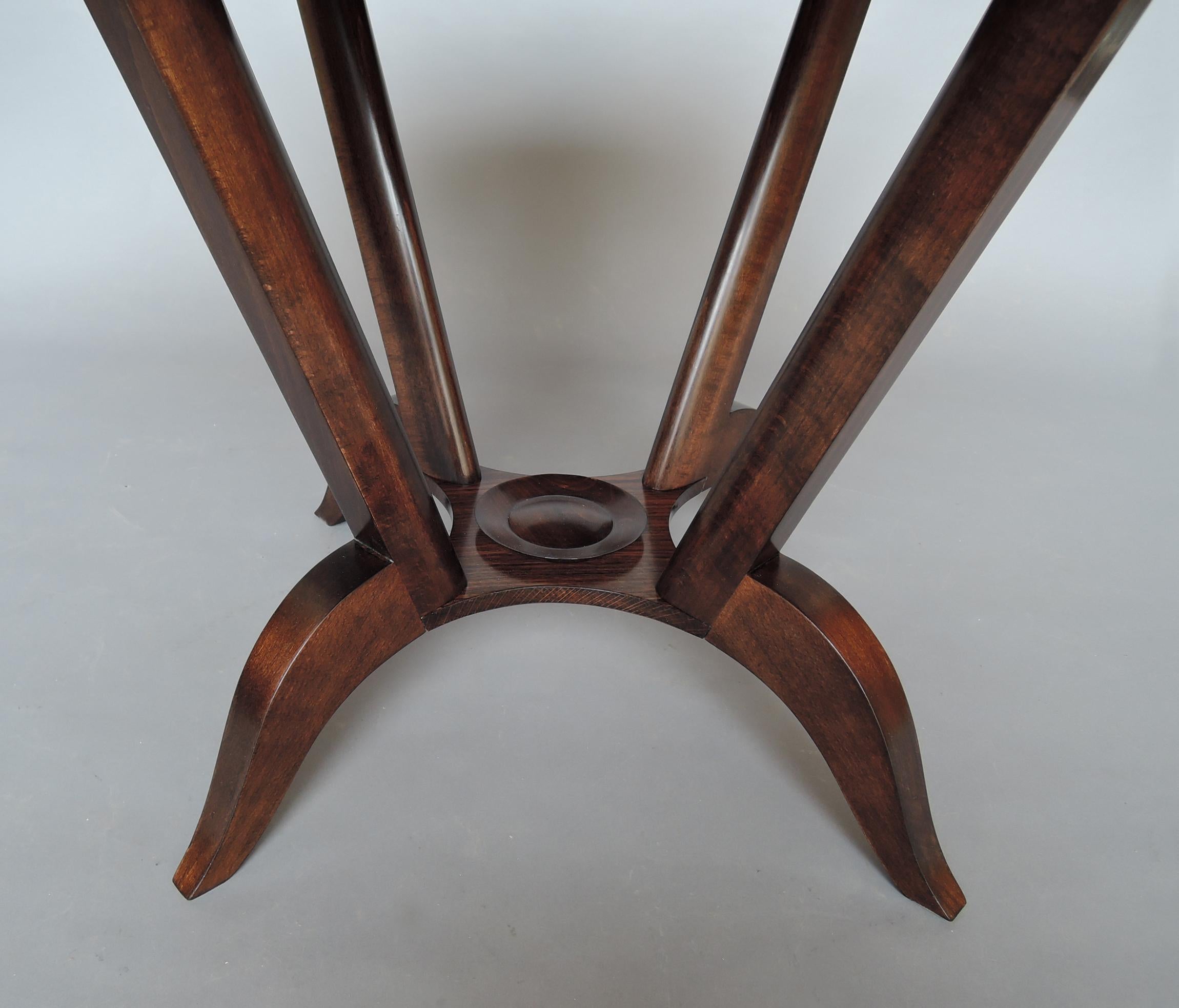 French Art Deco Rosewood Gueridon with a Four Curved-Leg Pedestal For Sale 6