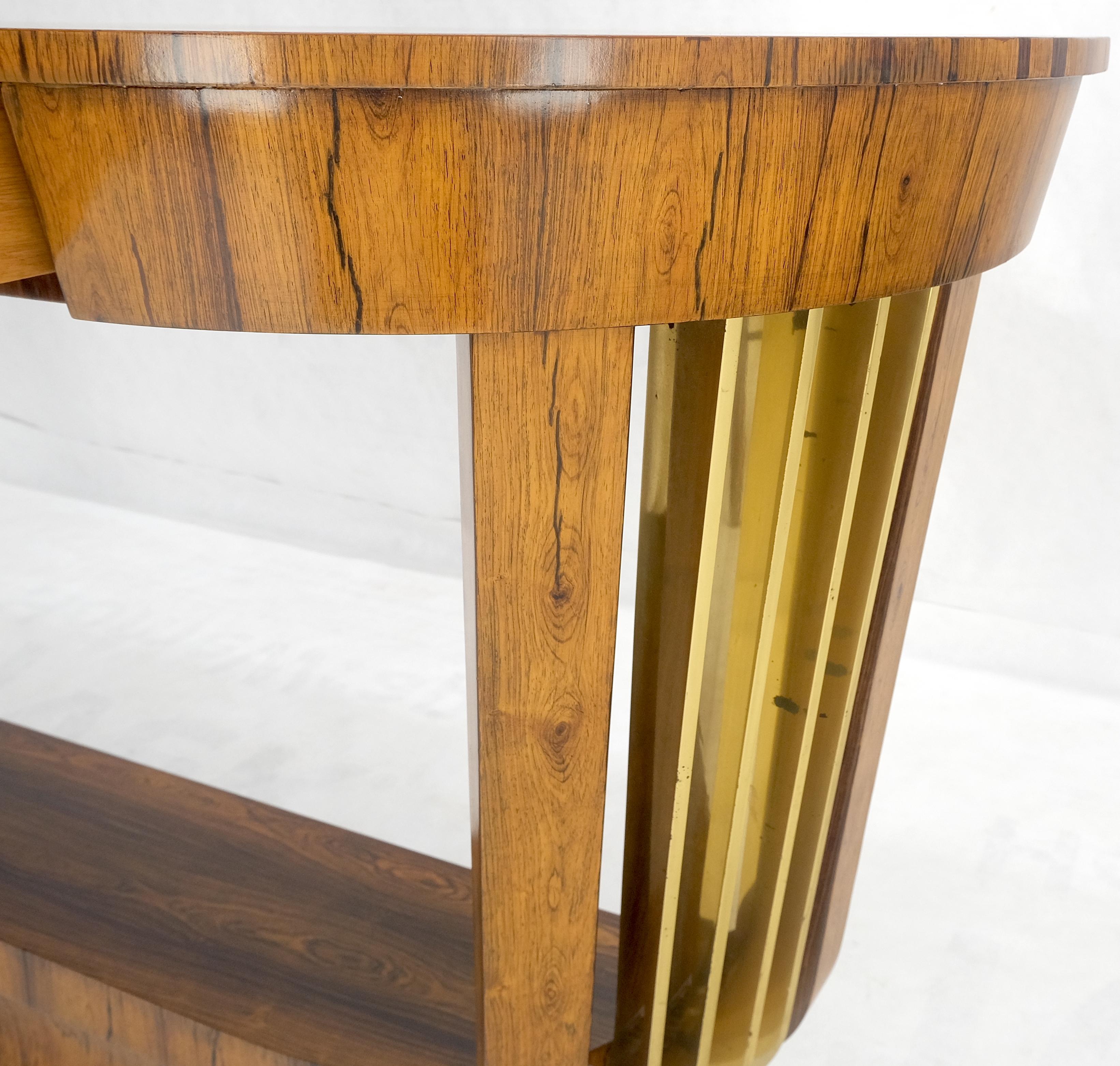 Art Deco francese in palissandro con supporti in ottone massiccio Demilune due cassetti Console Hall Table MINT!