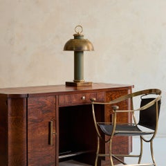 French Art Deco Rosewood + Leather Desk by Jules Leleu, 1940s