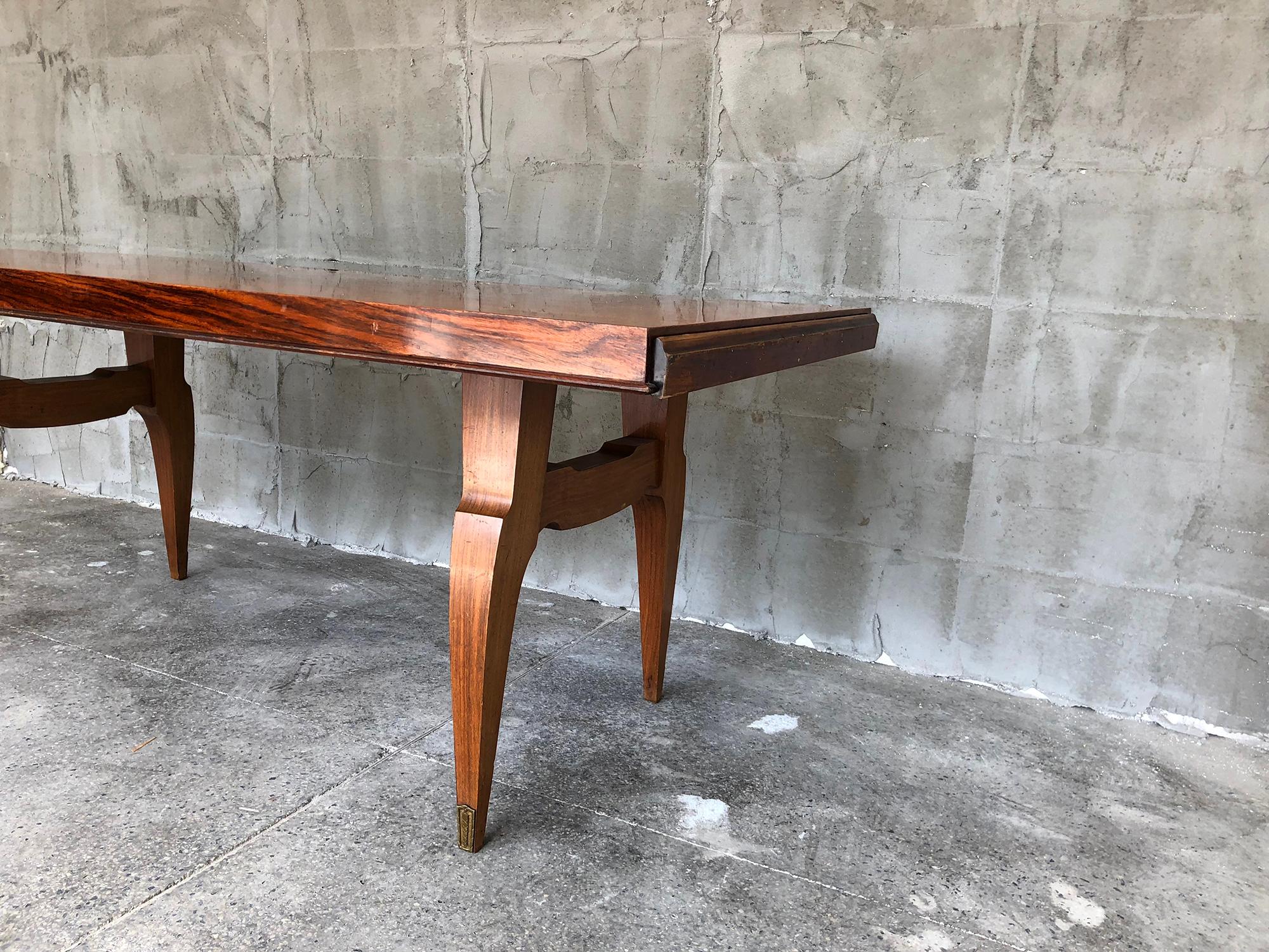 Mid-20th Century French Art Deco Rosewood Marquetry Dining Table, 1940s For Sale