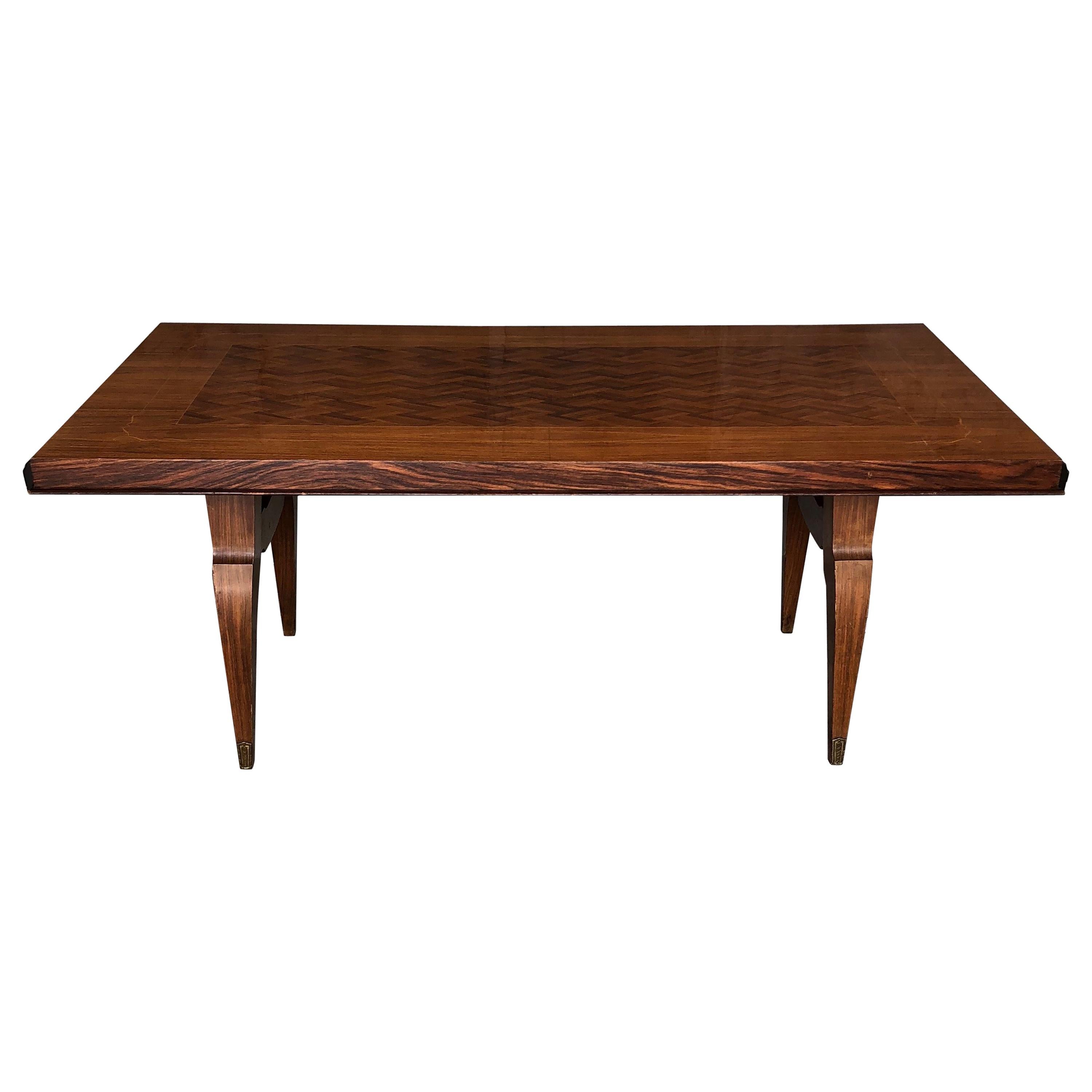 French Art Deco Rosewood Marquetry Dining Table, 1940s For Sale