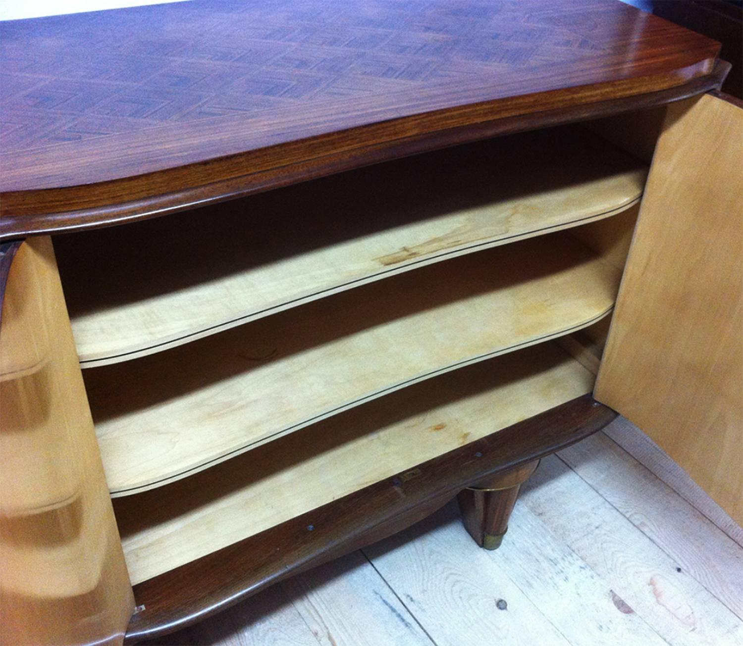 French Art Deco Rosewood Marquetry Sideboard Attributed to Jules Leleu, 1940s For Sale 4