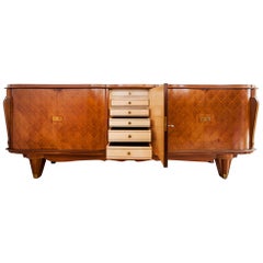French Art Deco Rosewood Marquetry Sideboard Attributed to Jules Leleu, 1940s