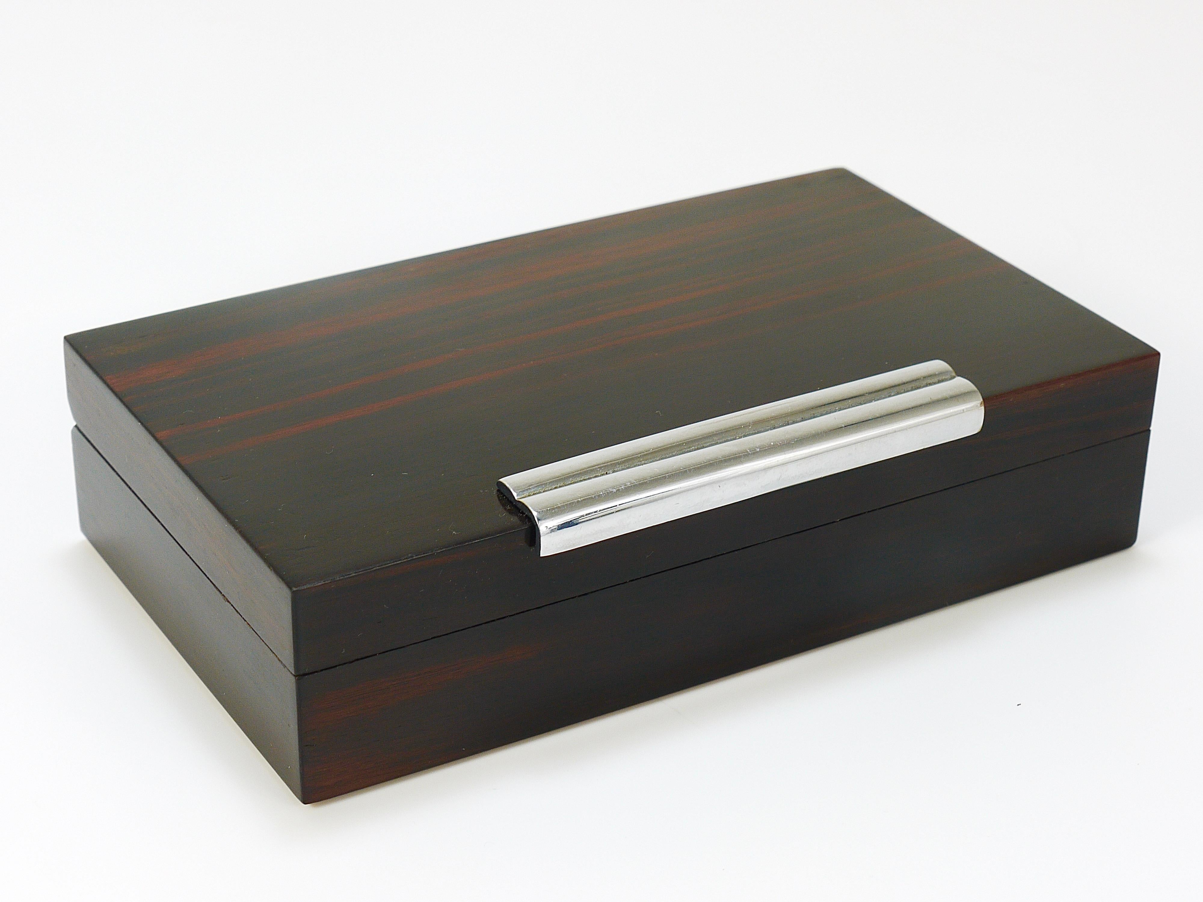 French Art Deco Rosewood & Nickel Storage Box, Maison Desny Style, France, 1930s For Sale 6