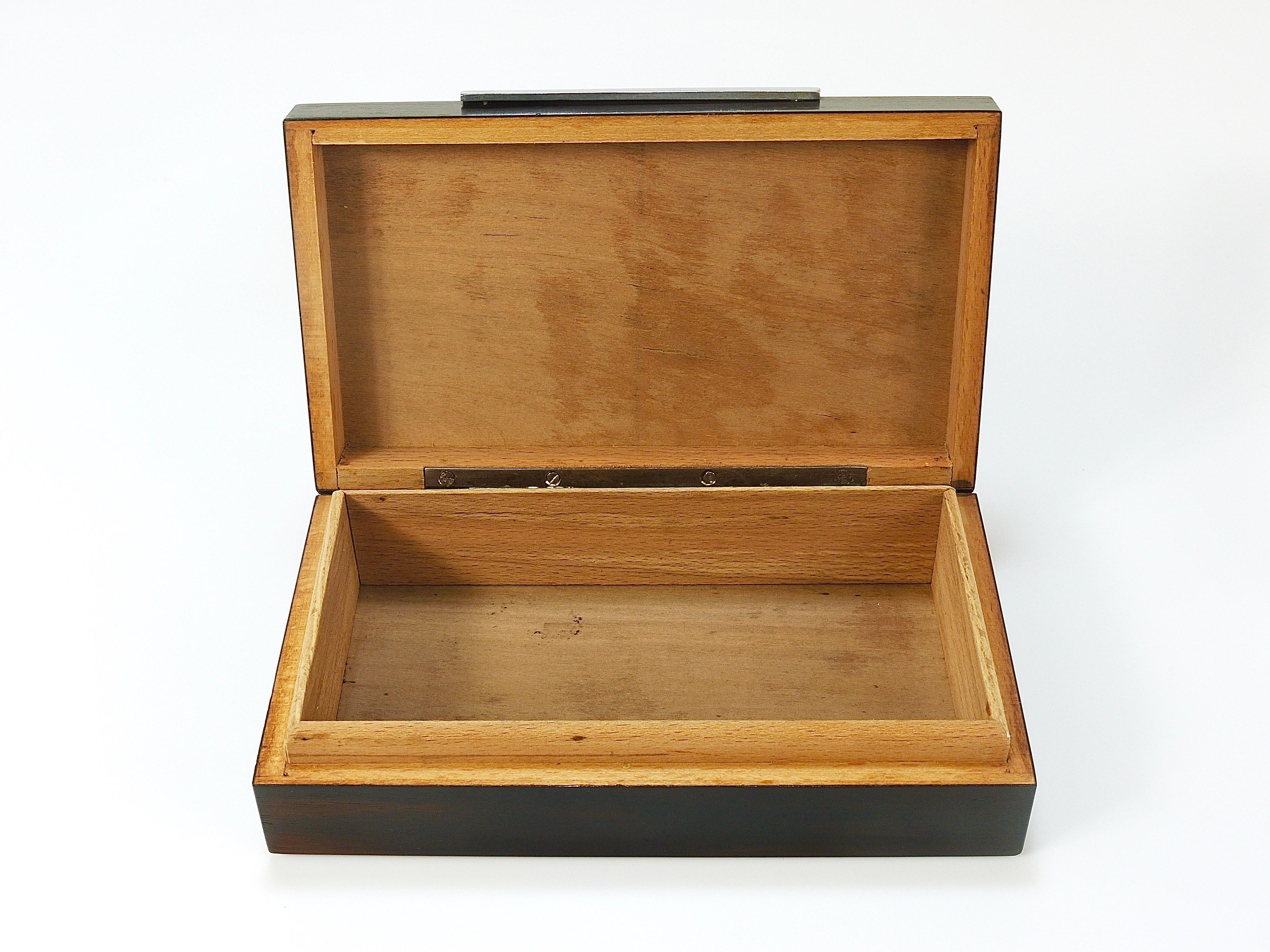 French Art Deco Rosewood & Nickel Storage Box, Maison Desny Style, France, 1930s For Sale 7
