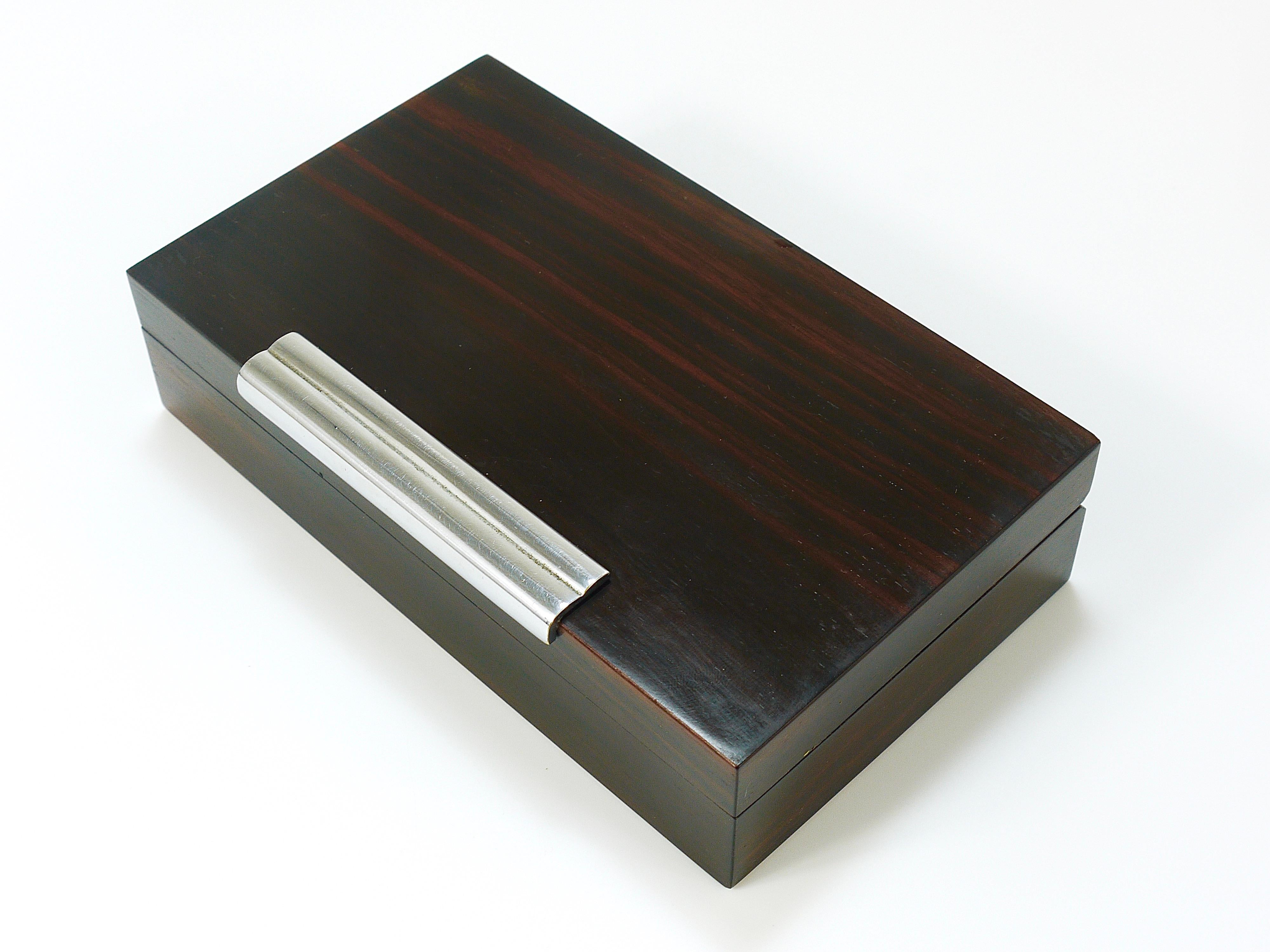 French Art Deco Rosewood & Nickel Storage Box, Maison Desny Style, France, 1930s For Sale 8