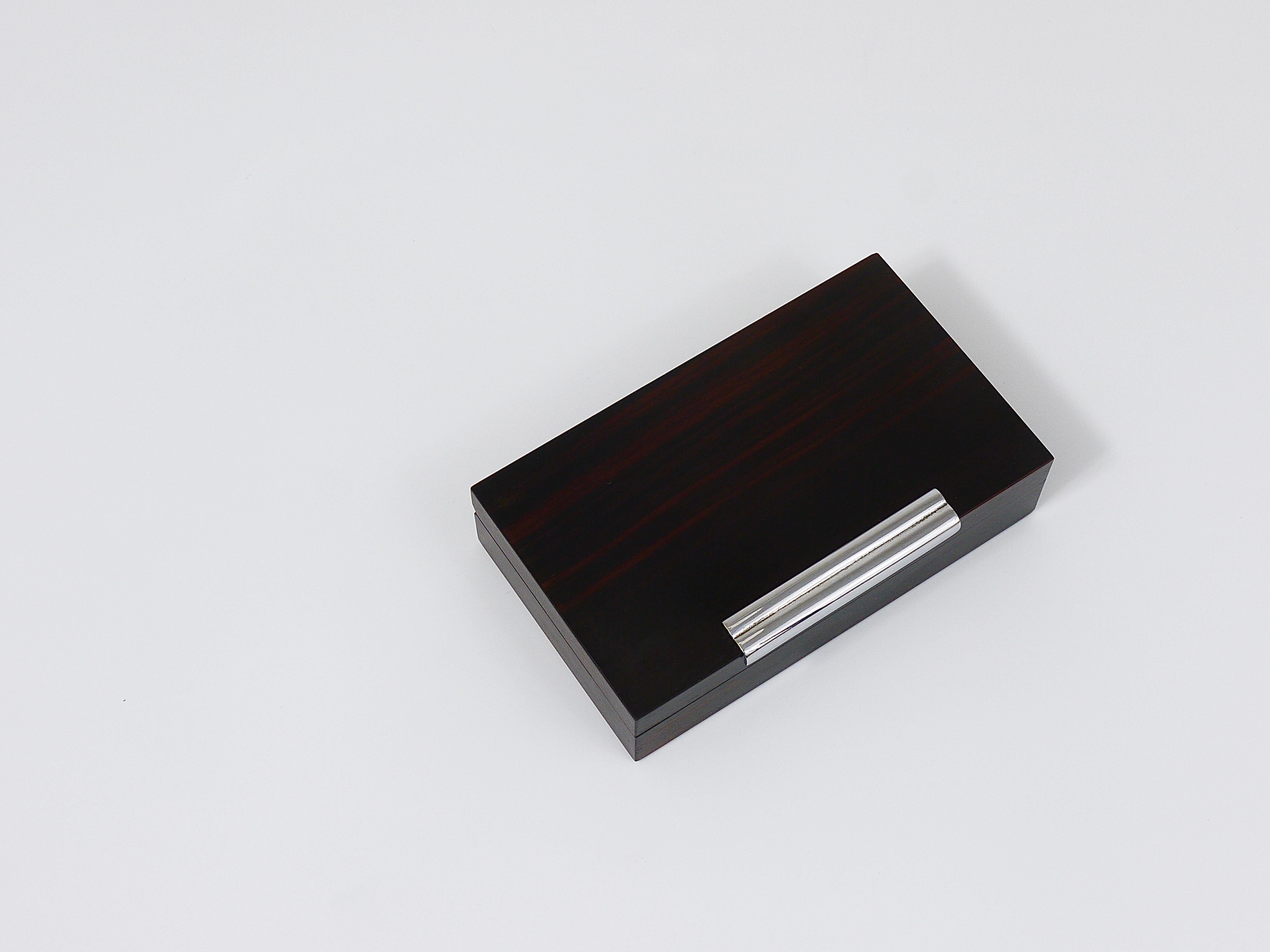 French Art Deco Rosewood & Nickel Storage Box, Maison Desny Style, France, 1930s For Sale 9