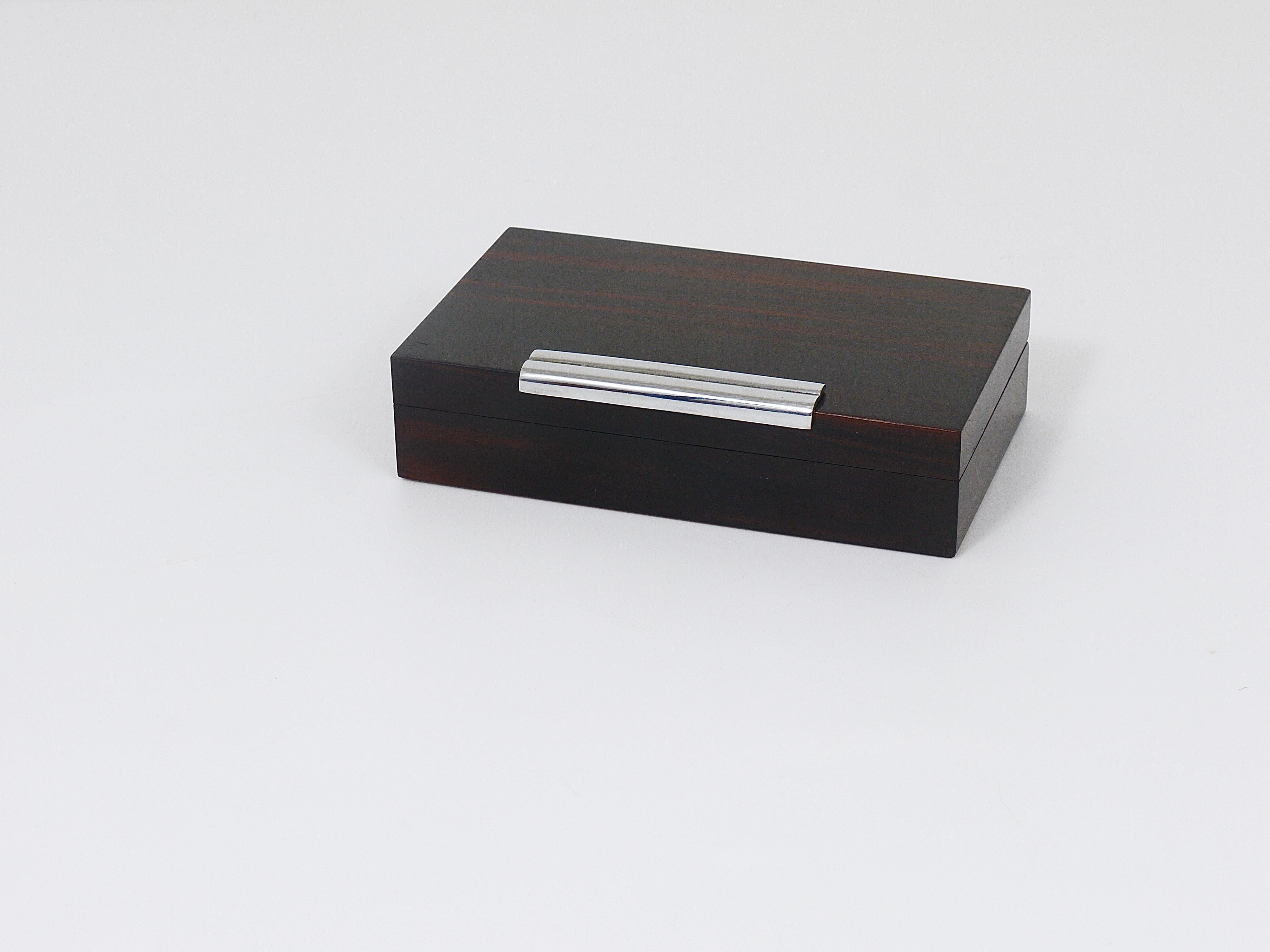 French Art Deco Rosewood & Nickel Storage Box, Maison Desny Style, France, 1930s For Sale 10