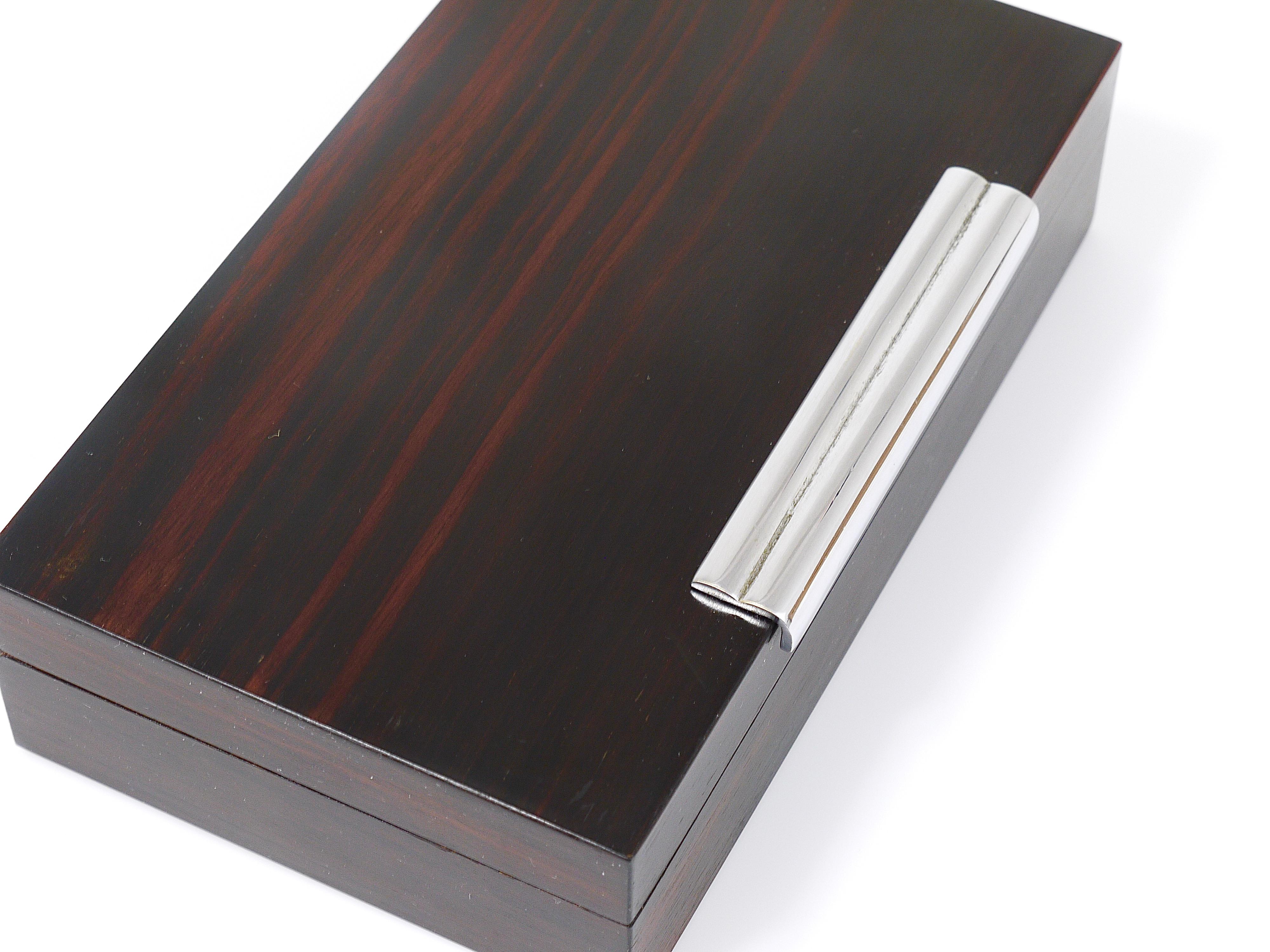 French Art Deco Rosewood & Nickel Storage Box, Maison Desny Style, France, 1930s For Sale 12