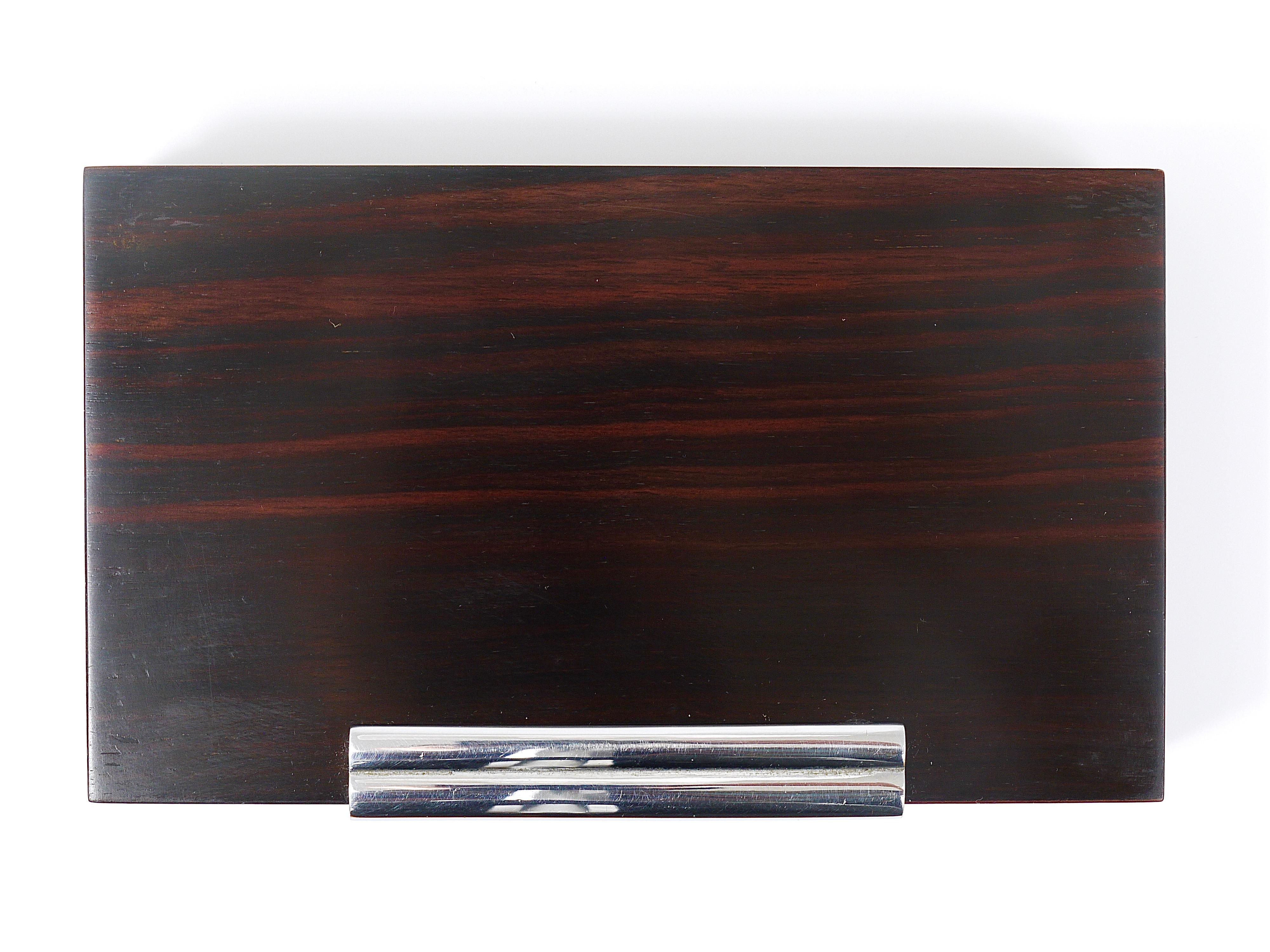 French Art Deco Rosewood & Nickel Storage Box, Maison Desny Style, France, 1930s For Sale 13