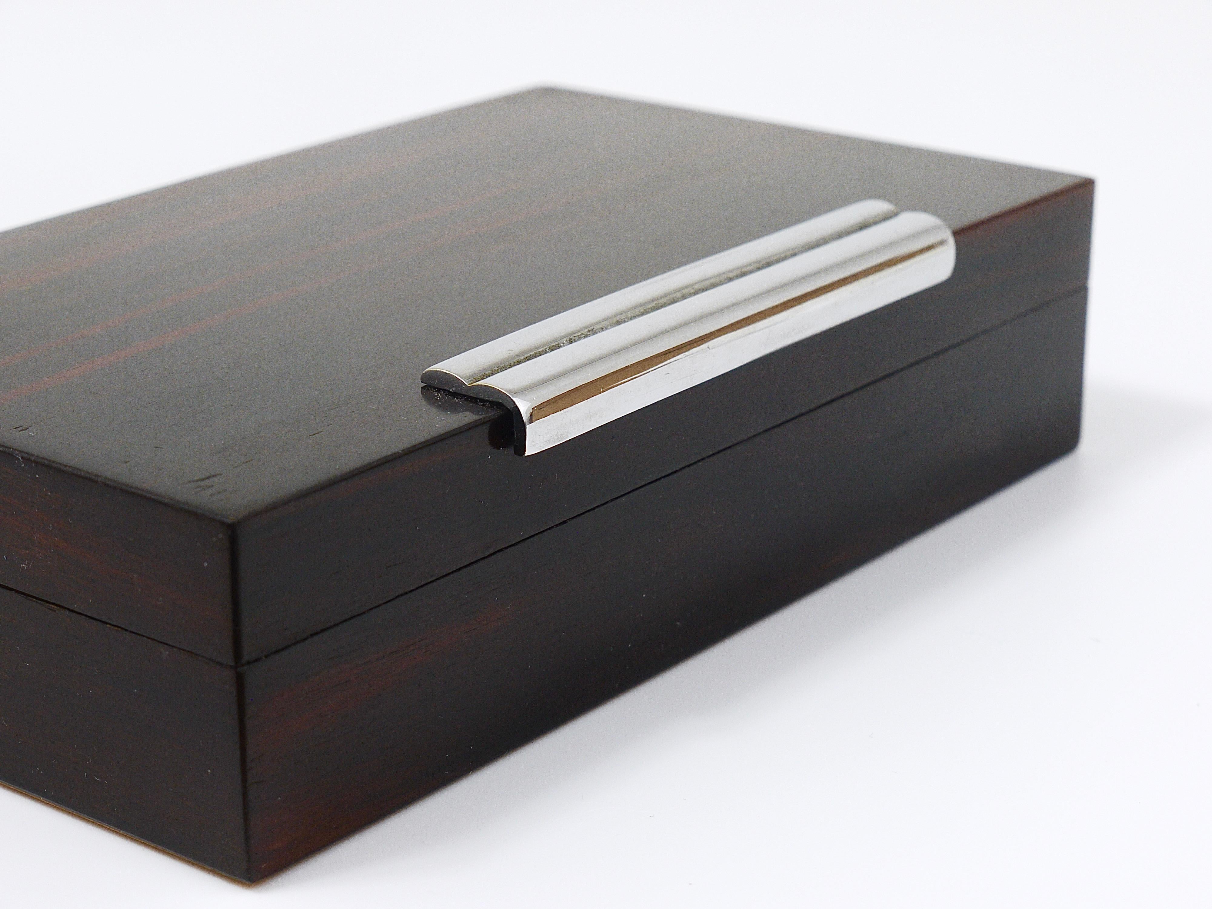 French Art Deco Rosewood & Nickel Storage Box, Maison Desny Style, France, 1930s For Sale 15