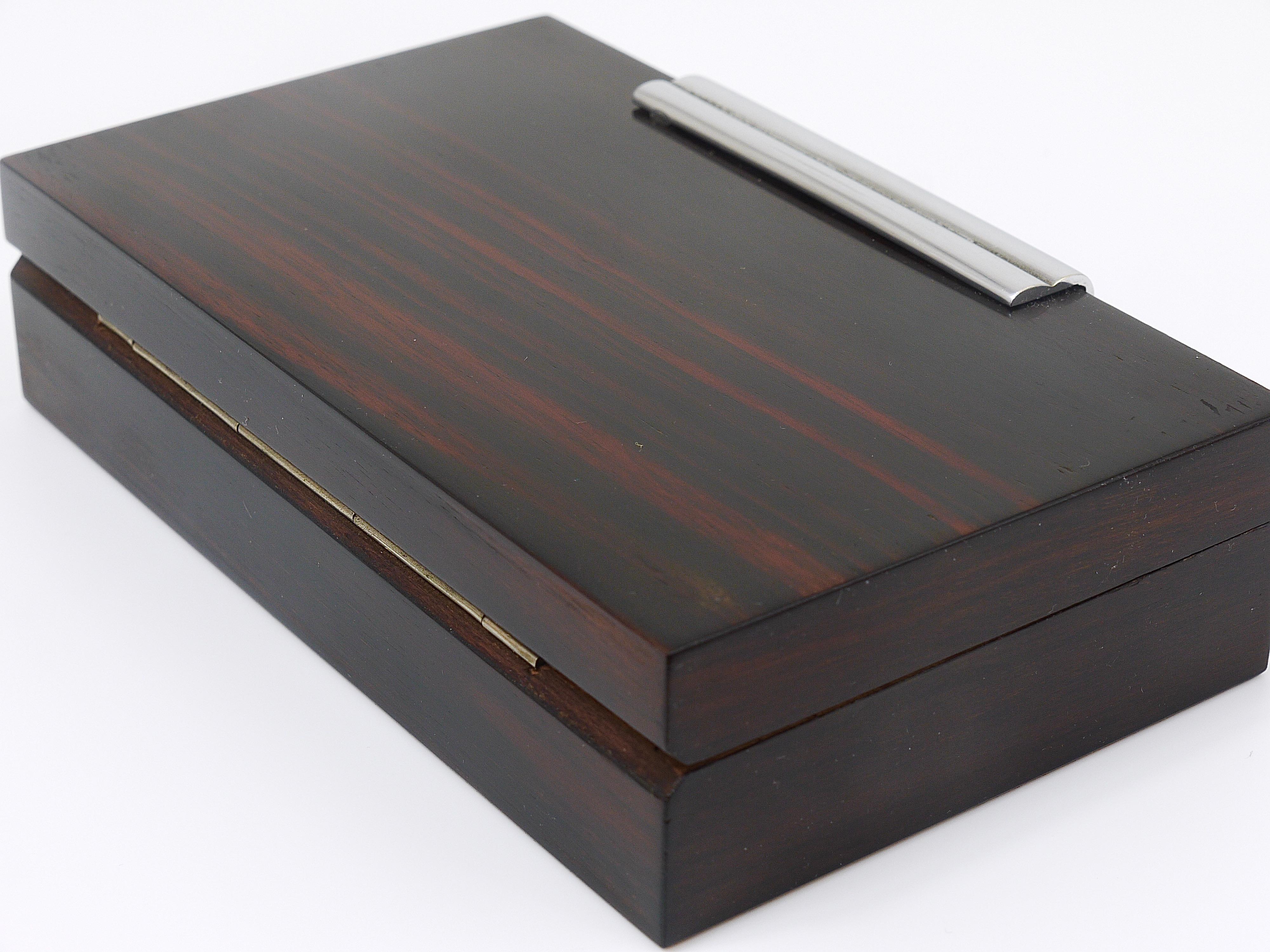 French Art Deco Rosewood & Nickel Storage Box, Maison Desny Style, France, 1930s For Sale 16