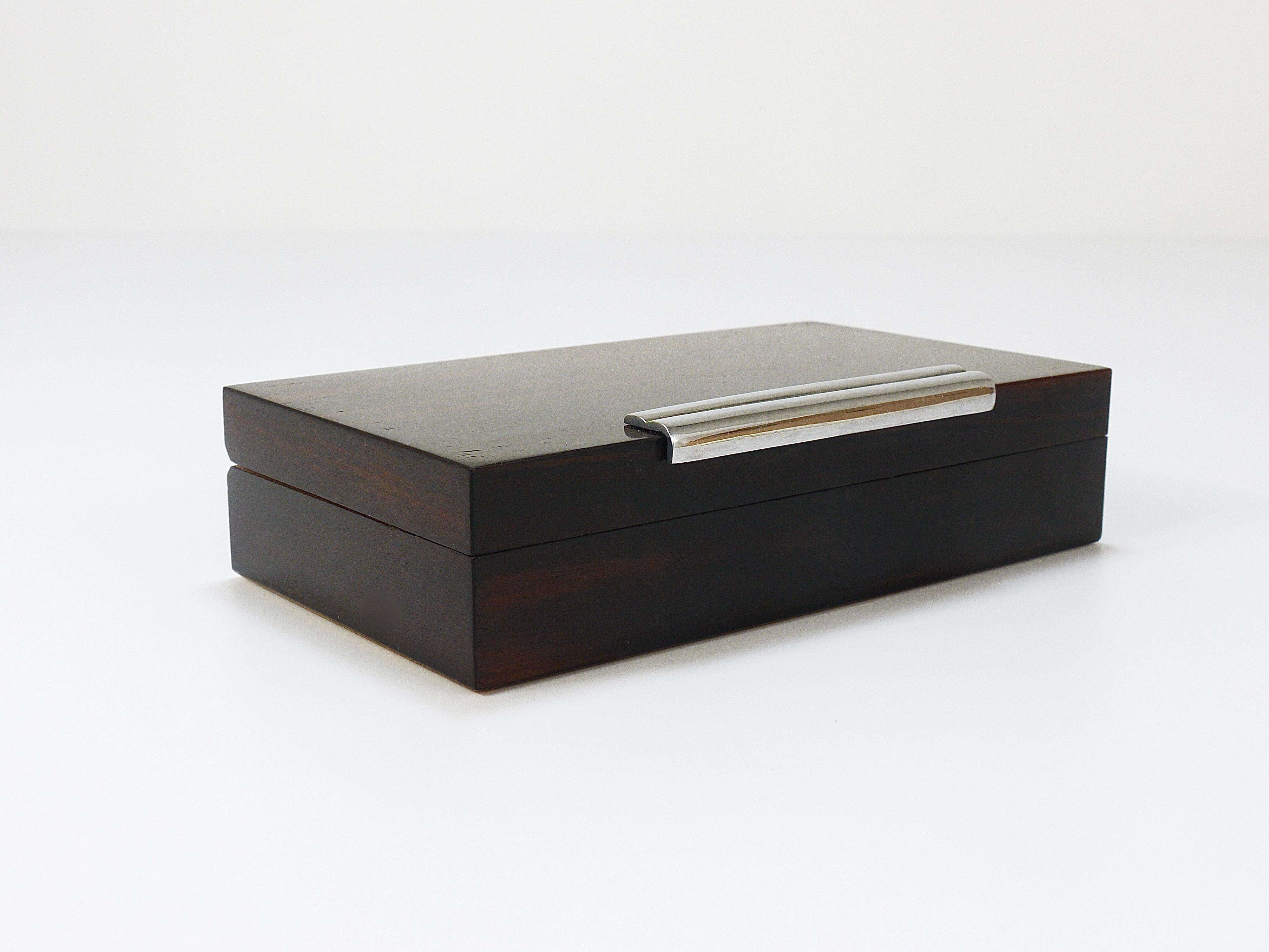 French Art Deco Rosewood & Nickel Storage Box, Maison Desny Style, France, 1930s In Good Condition For Sale In Vienna, AT