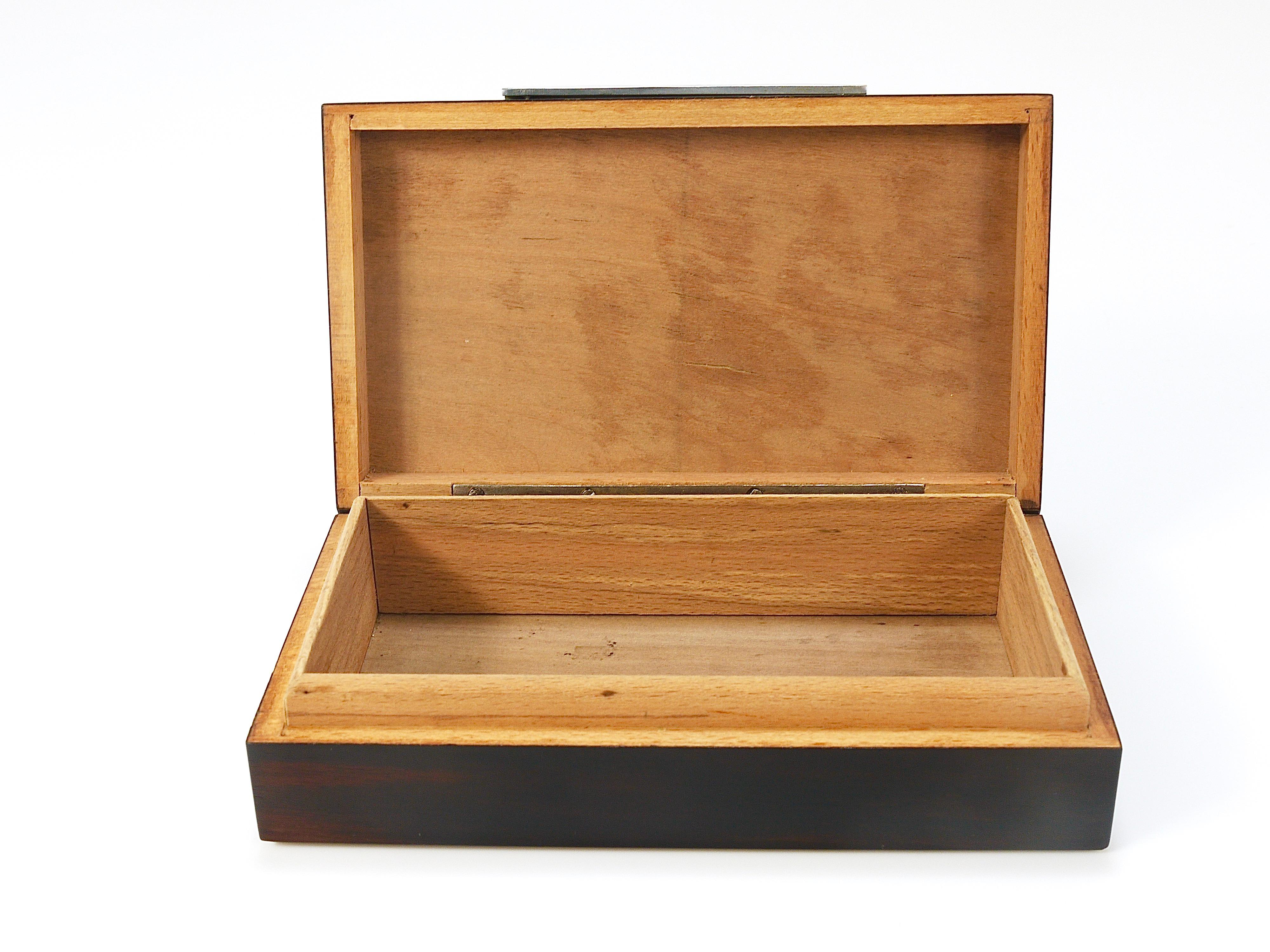 French Art Deco Rosewood & Nickel Storage Box, Maison Desny Style, France, 1930s For Sale 1