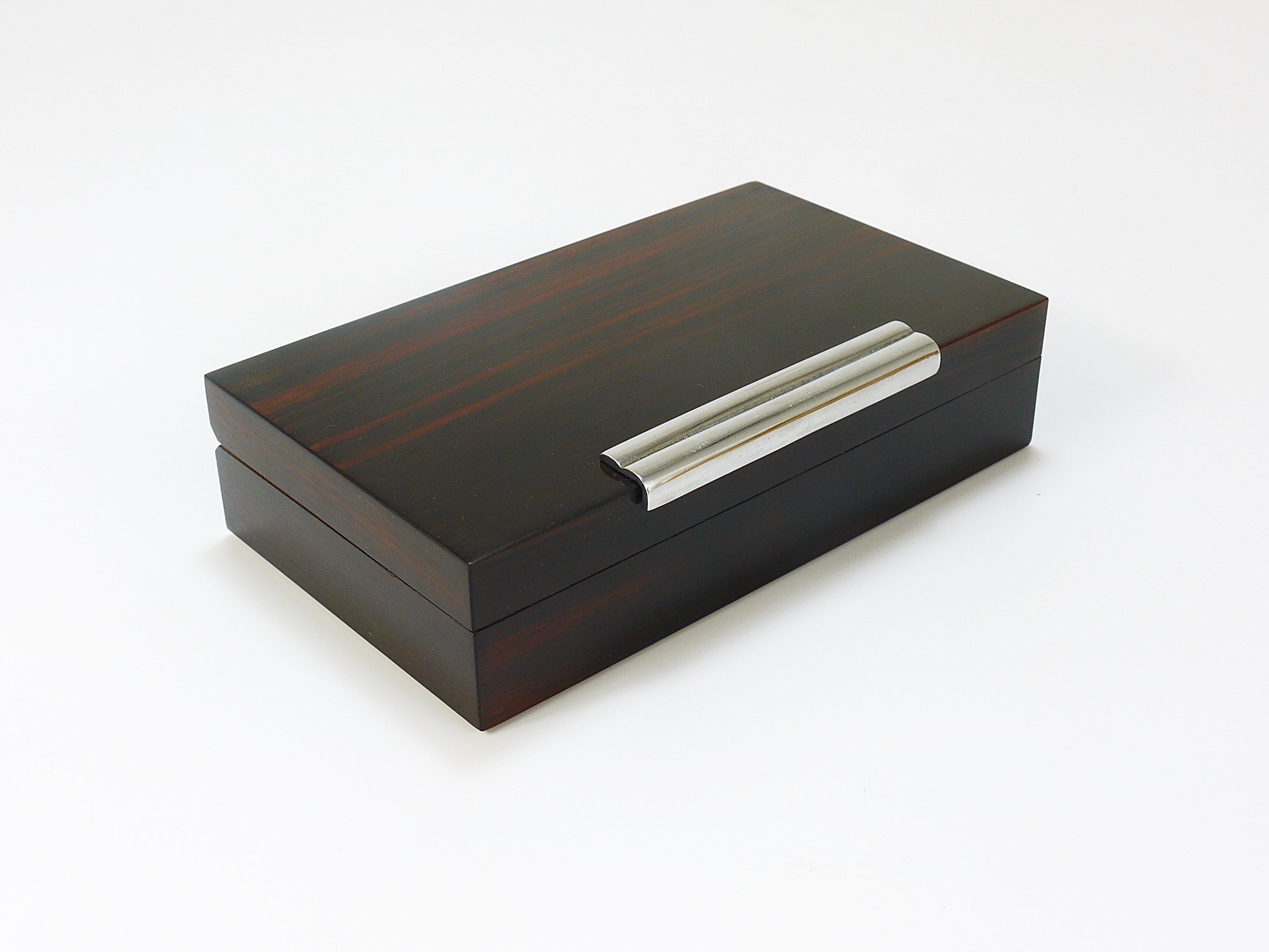 French Art Deco Rosewood & Nickel Storage Box, Maison Desny Style, France, 1930s For Sale 2