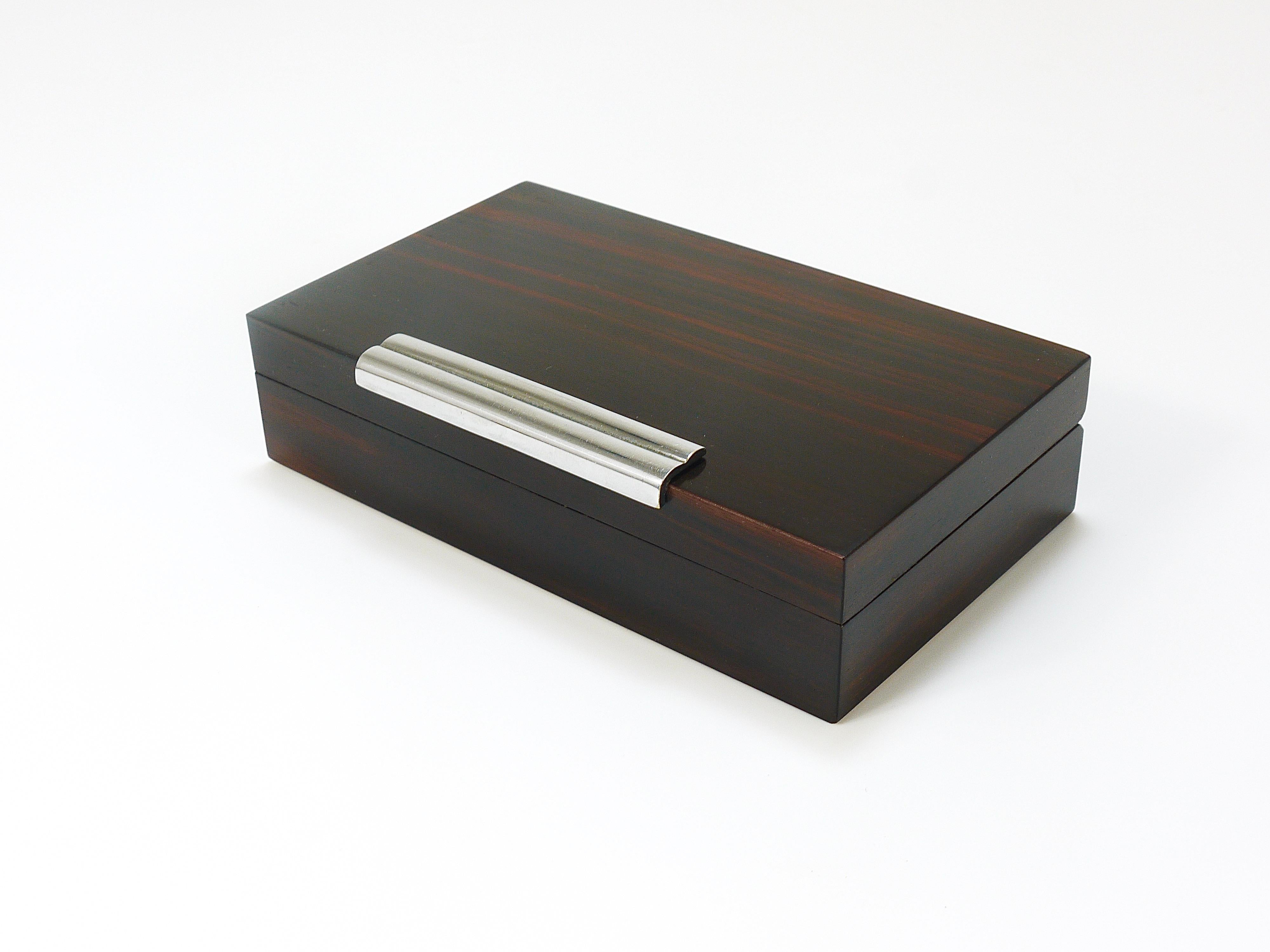 French Art Deco Rosewood & Nickel Storage Box, Maison Desny Style, France, 1930s For Sale 3