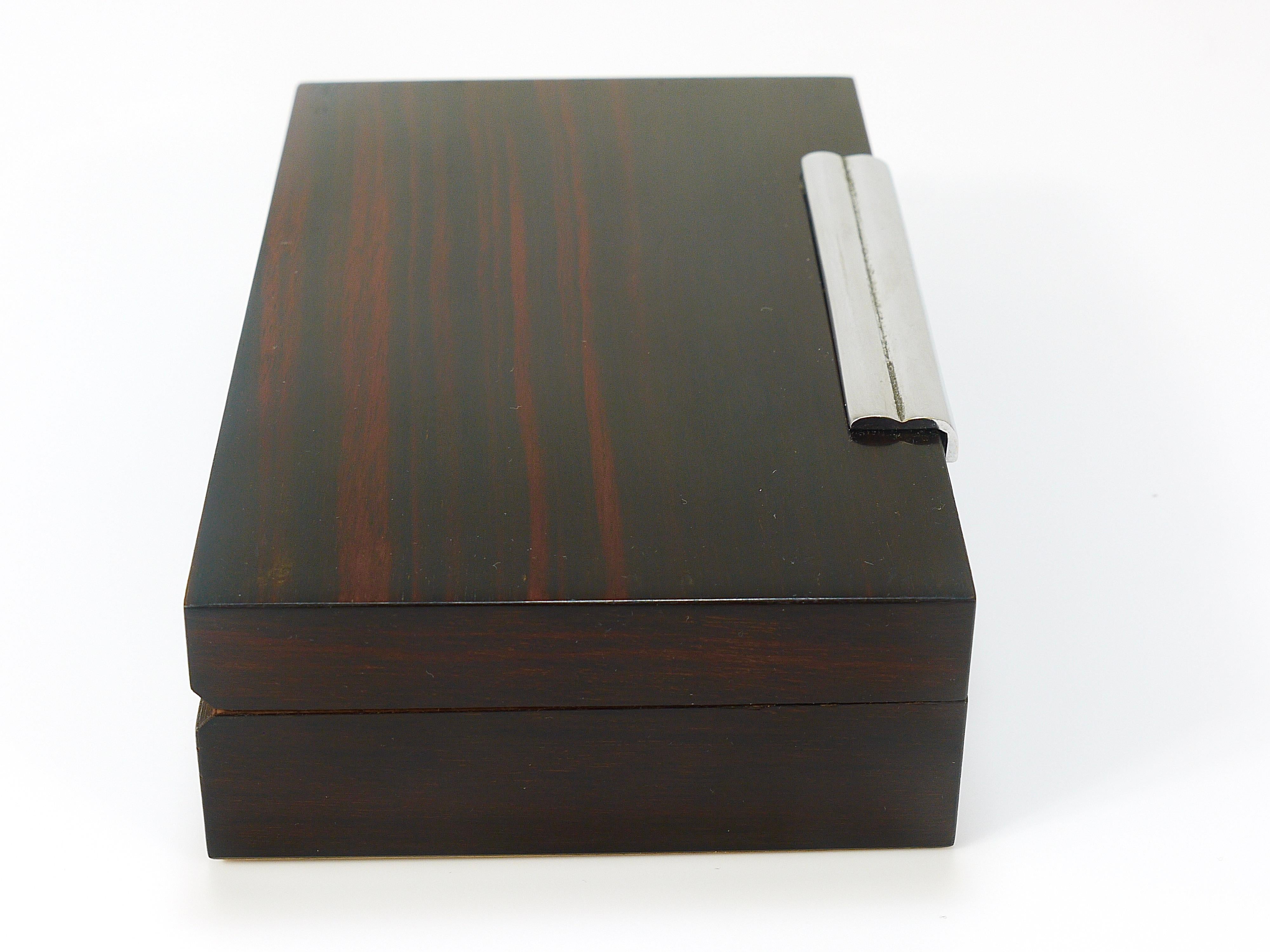 French Art Deco Rosewood & Nickel Storage Box, Maison Desny Style, France, 1930s For Sale 4
