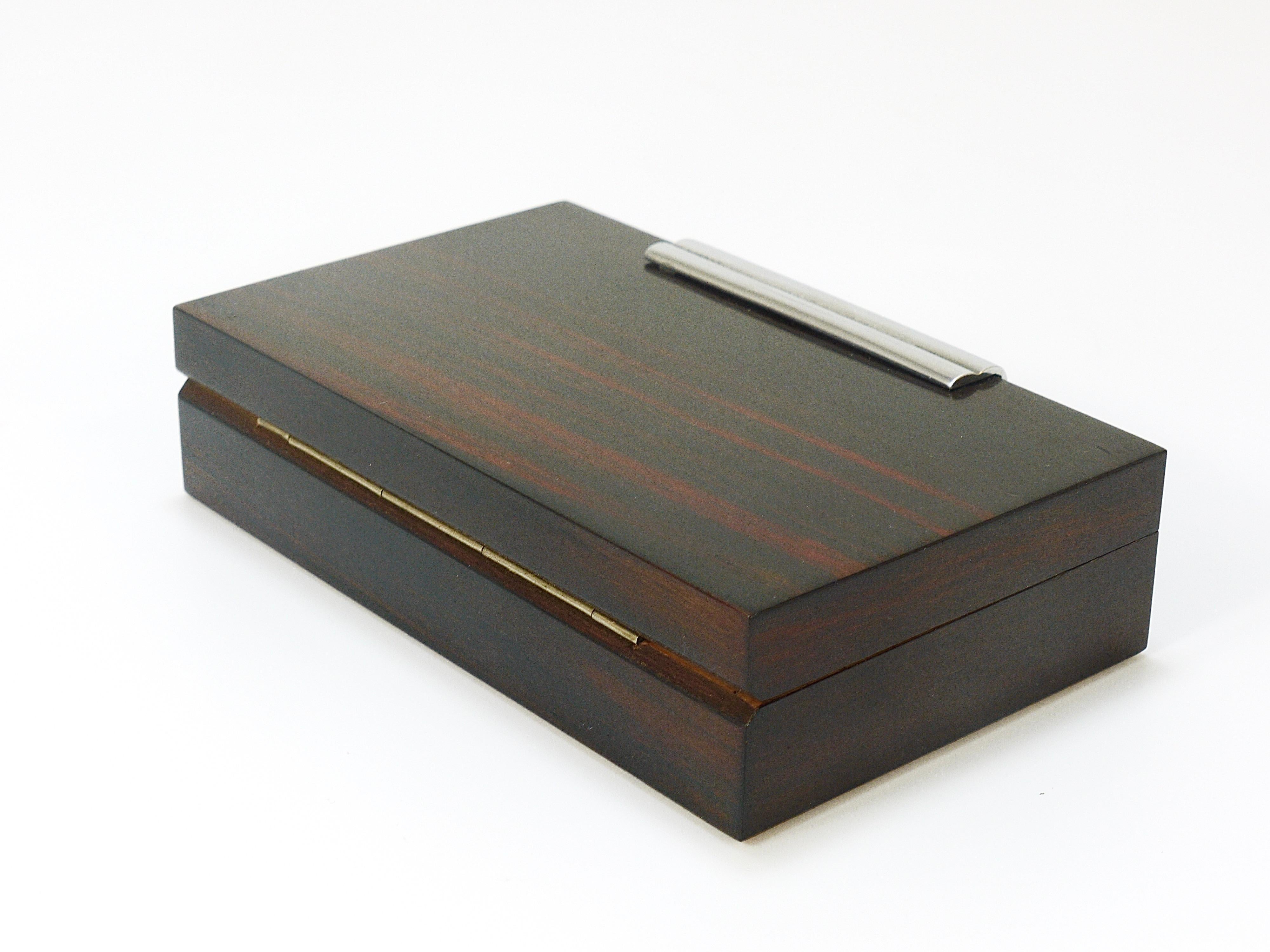 French Art Deco Rosewood & Nickel Storage Box, Maison Desny Style, France, 1930s For Sale 5