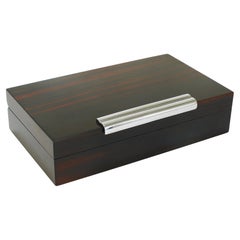 French Art Deco Rosewood & Nickel Storage Box, Maison Desny Style, France, 1930s