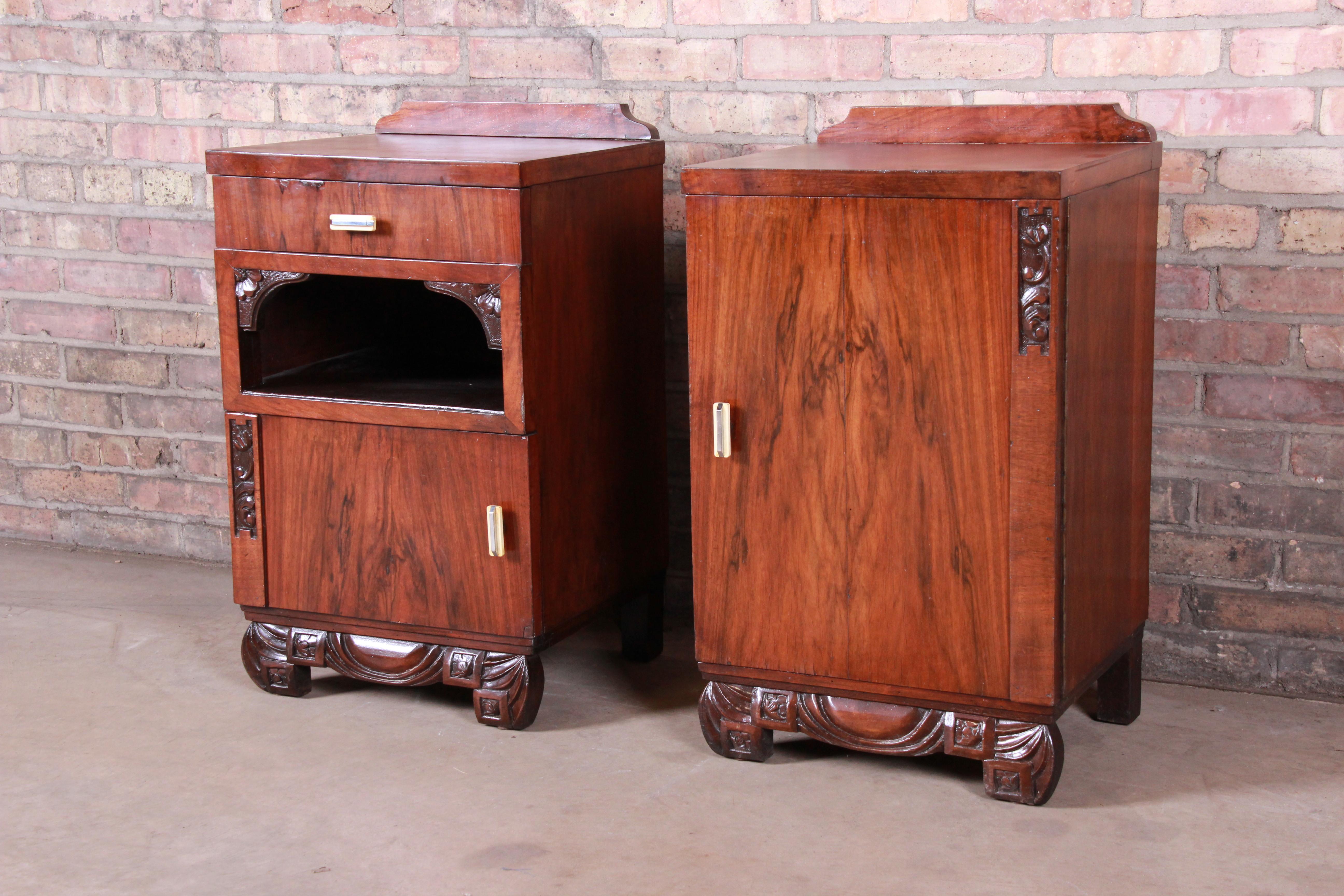 French Art Deco Rosewood Nightstands, circa 1920s In Good Condition In South Bend, IN