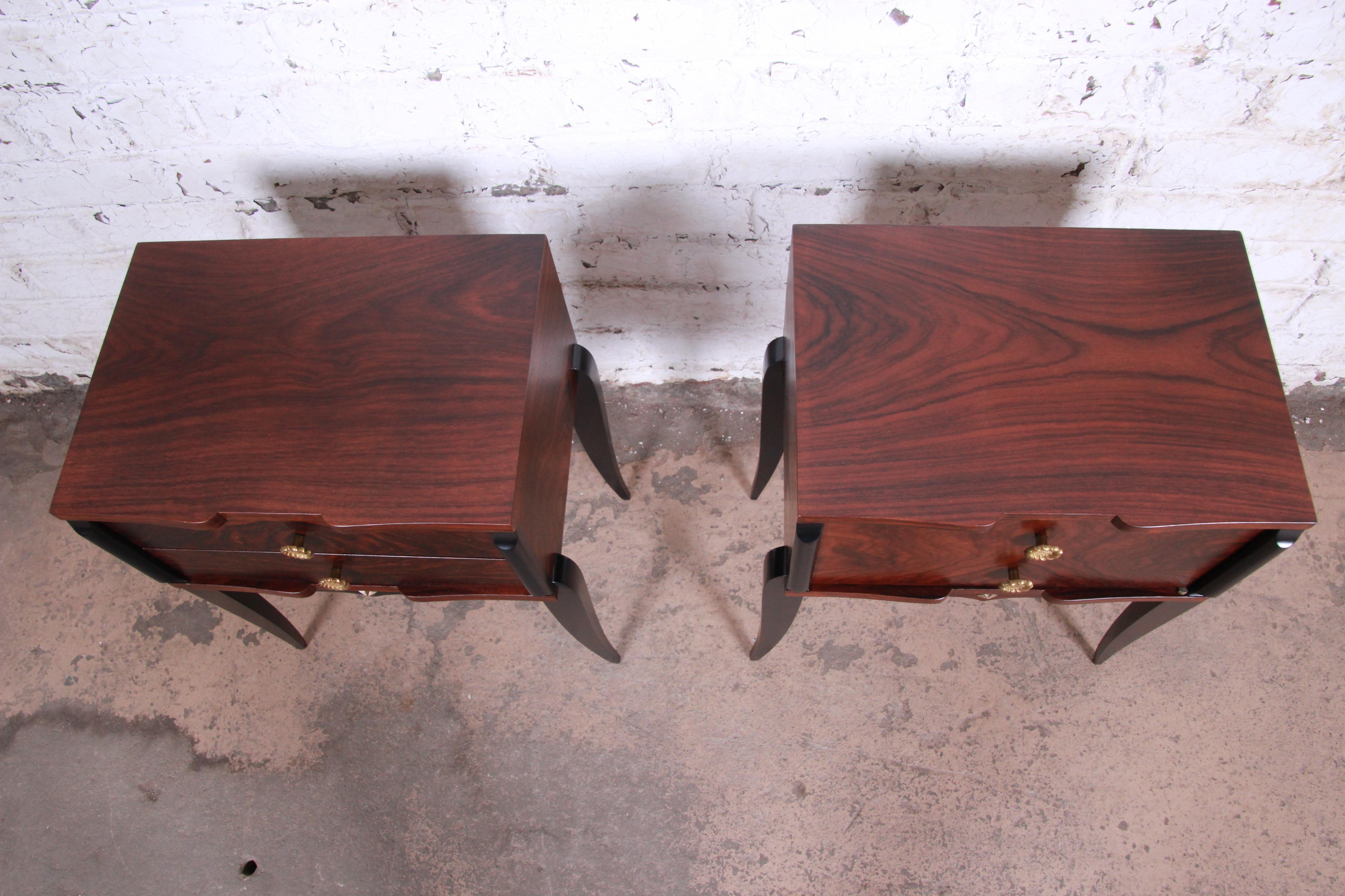 French Art Deco Rosewood Nightstands circa 1930s, Newly Restored 5