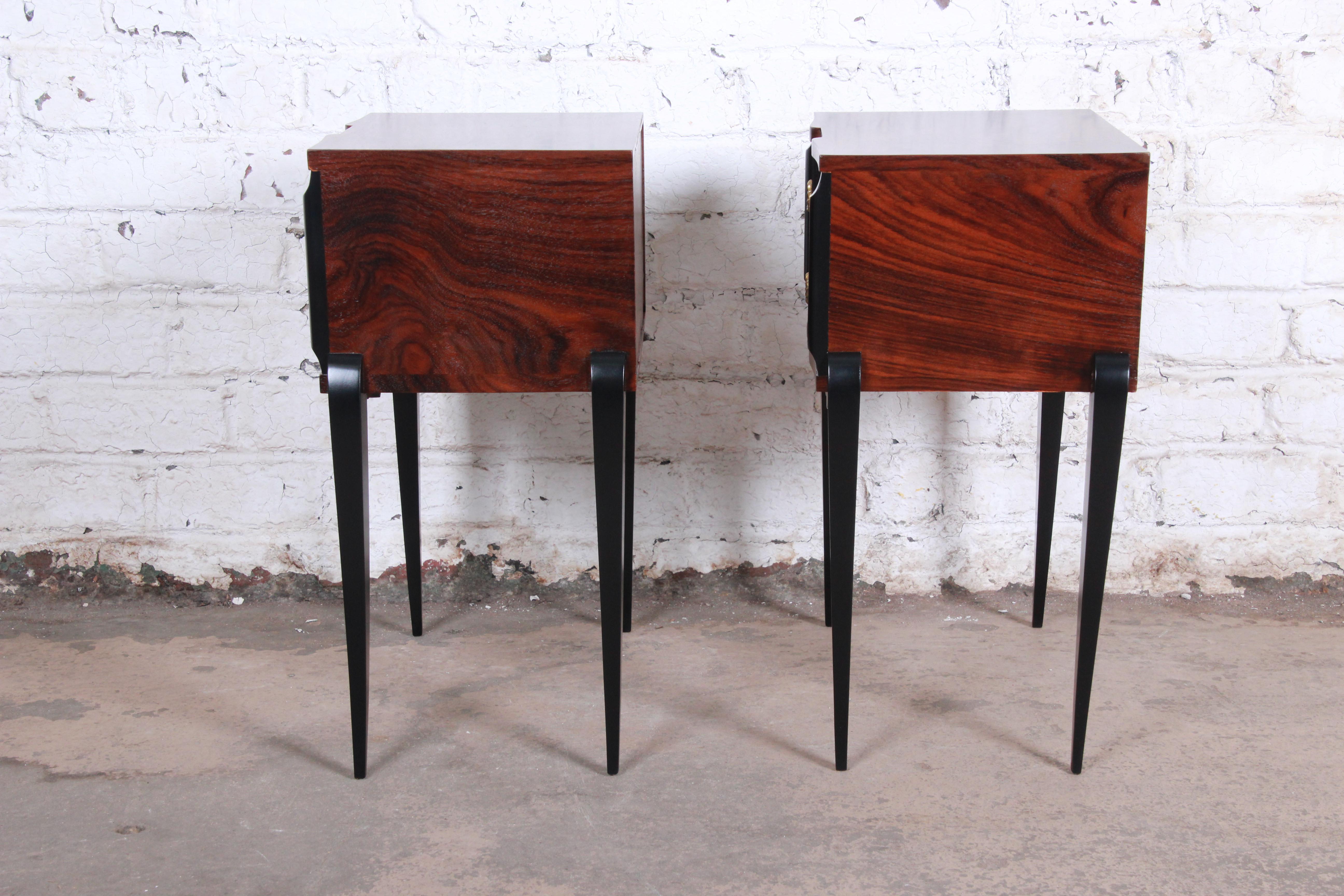 French Art Deco Rosewood Nightstands circa 1930s, Newly Restored 6