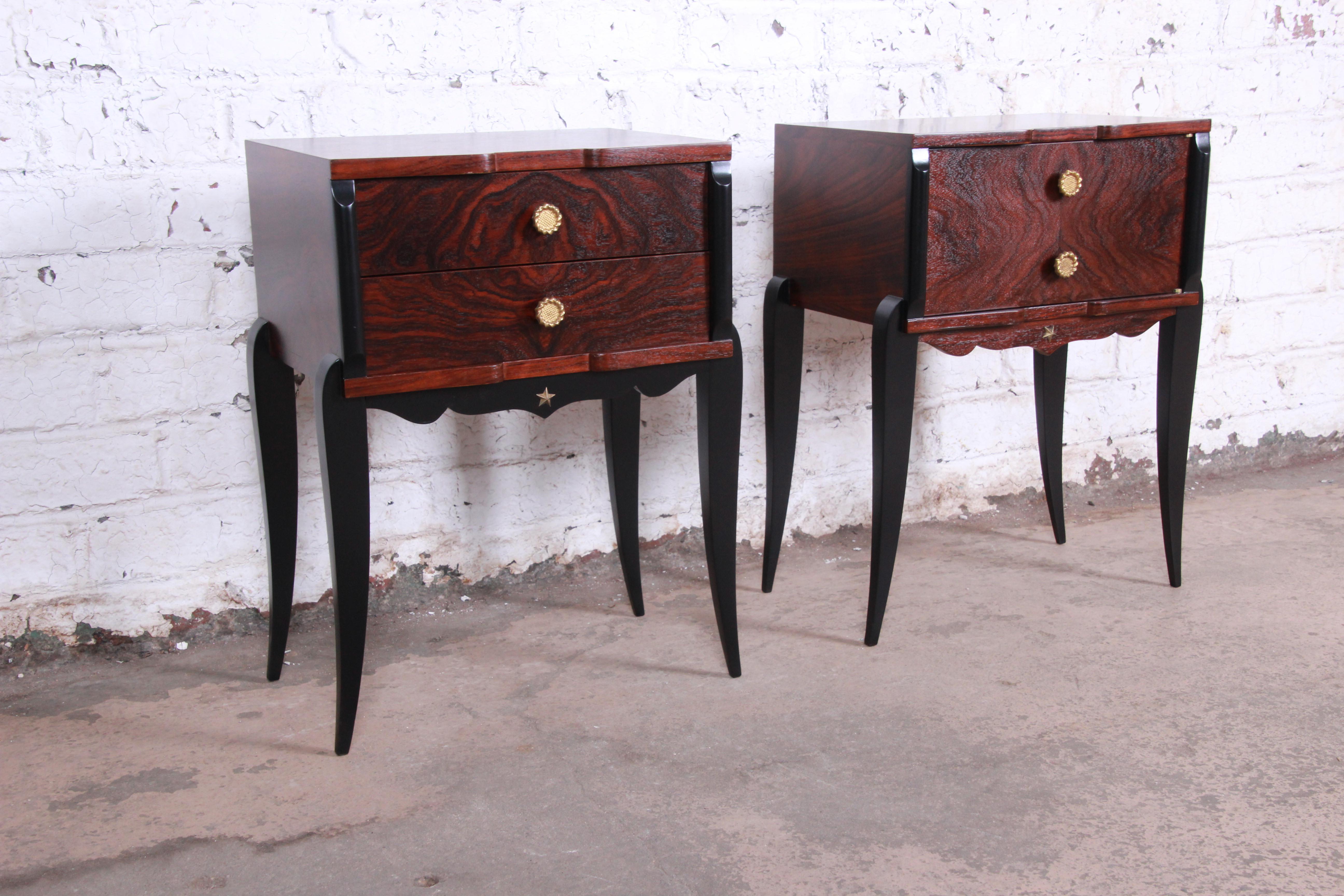Mid-20th Century French Art Deco Rosewood Nightstands circa 1930s, Newly Restored