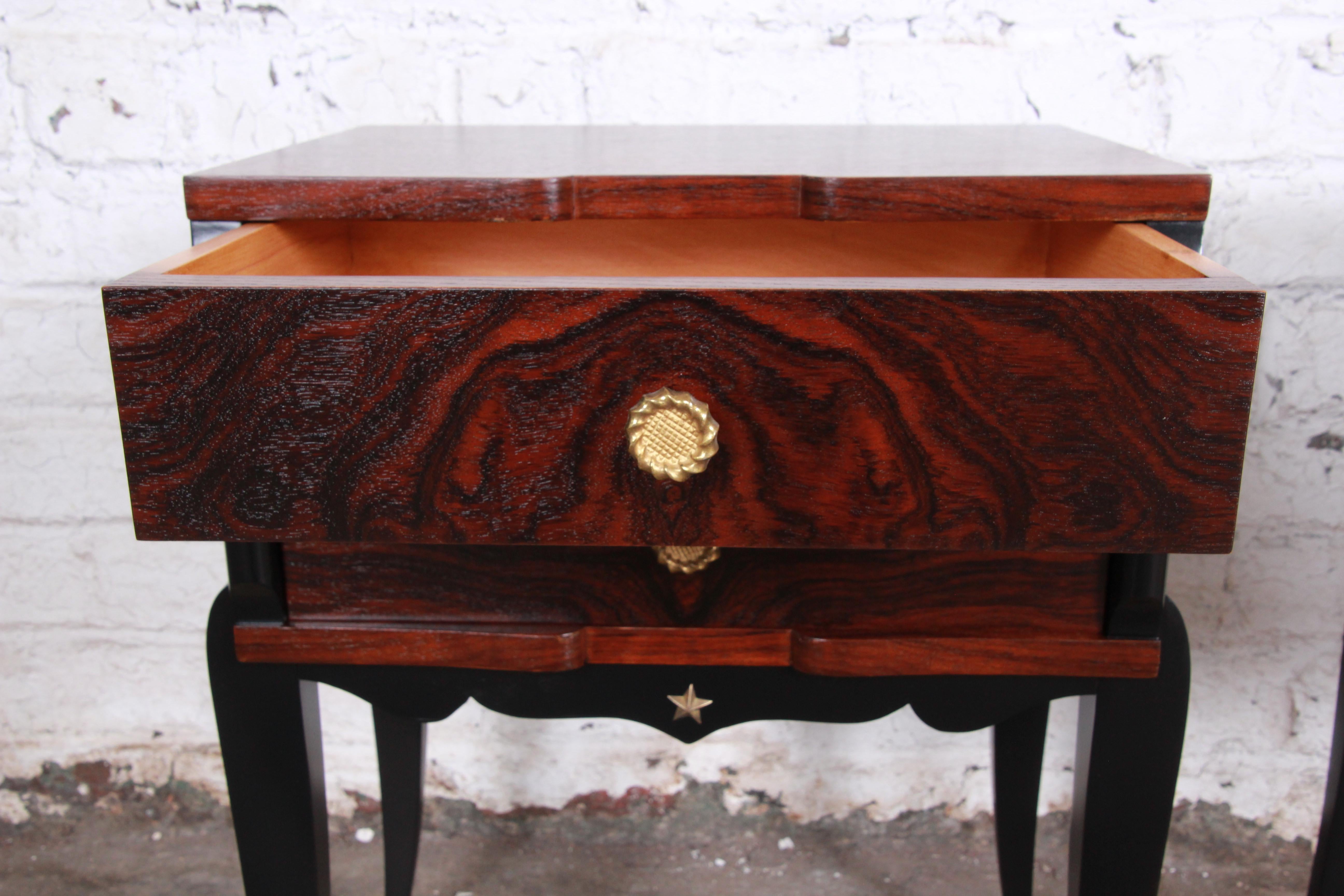 French Art Deco Rosewood Nightstands circa 1930s, Newly Restored 1