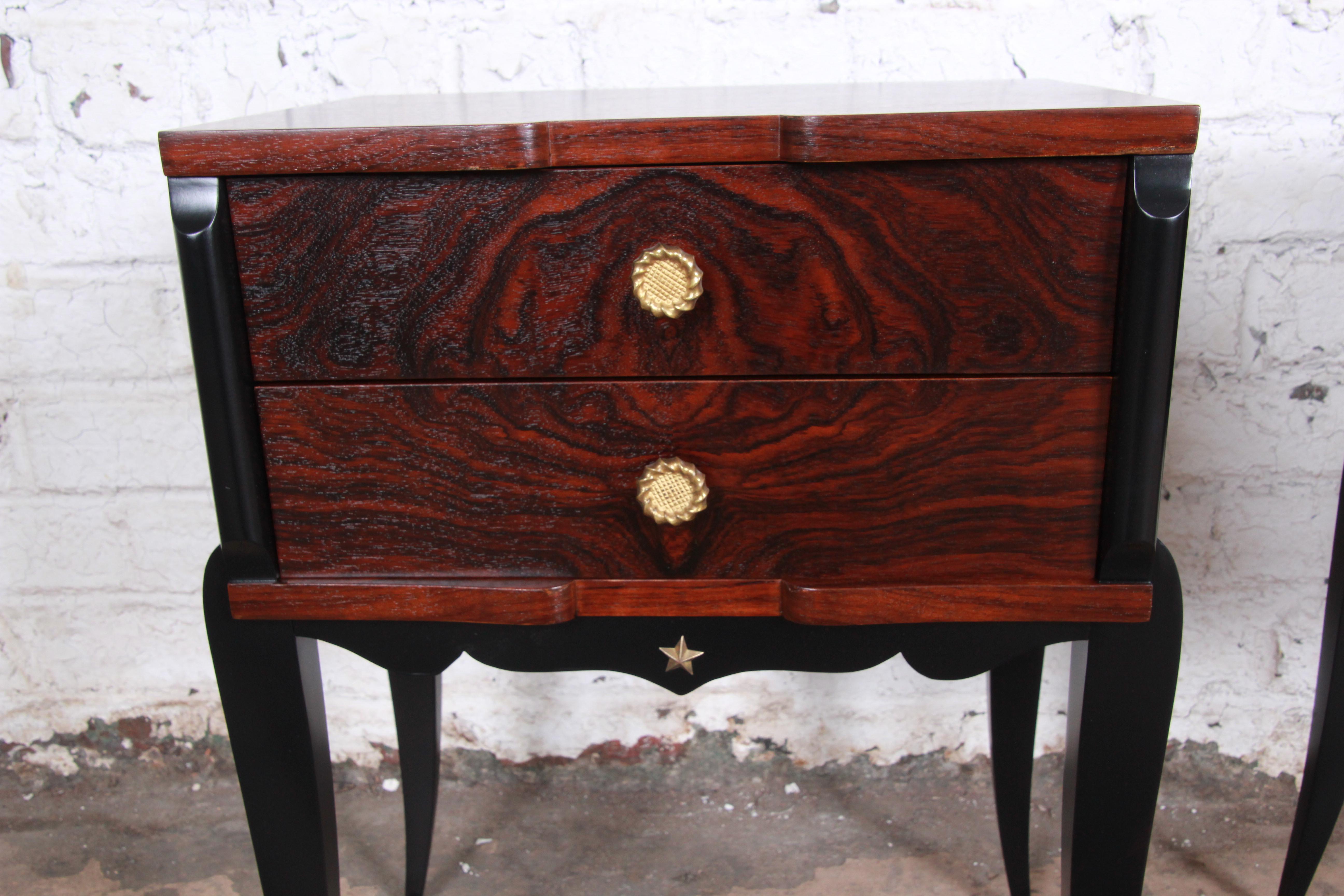 French Art Deco Rosewood Nightstands circa 1930s, Newly Restored 4