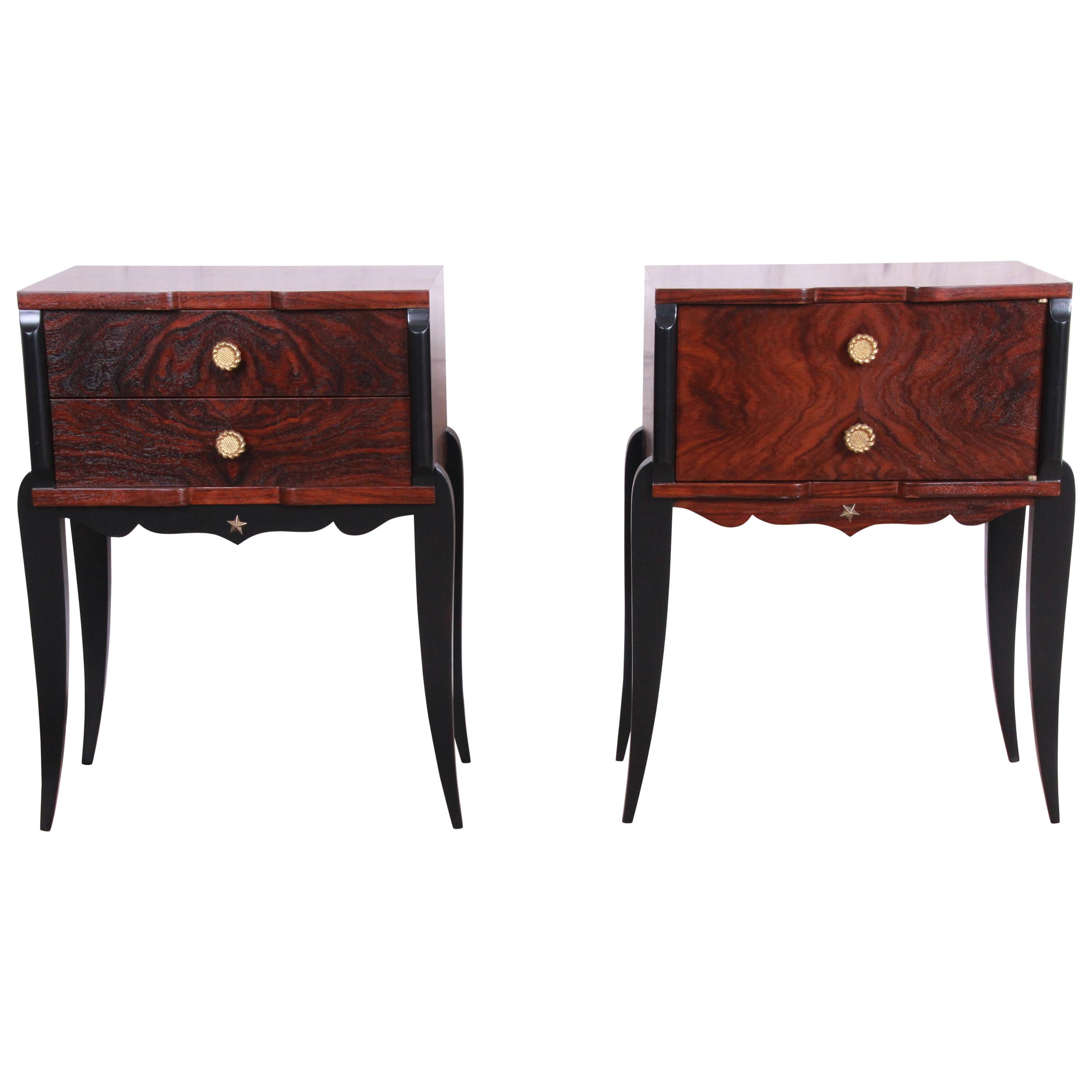 French Art Deco Rosewood Nightstands circa 1930s, Newly Restored