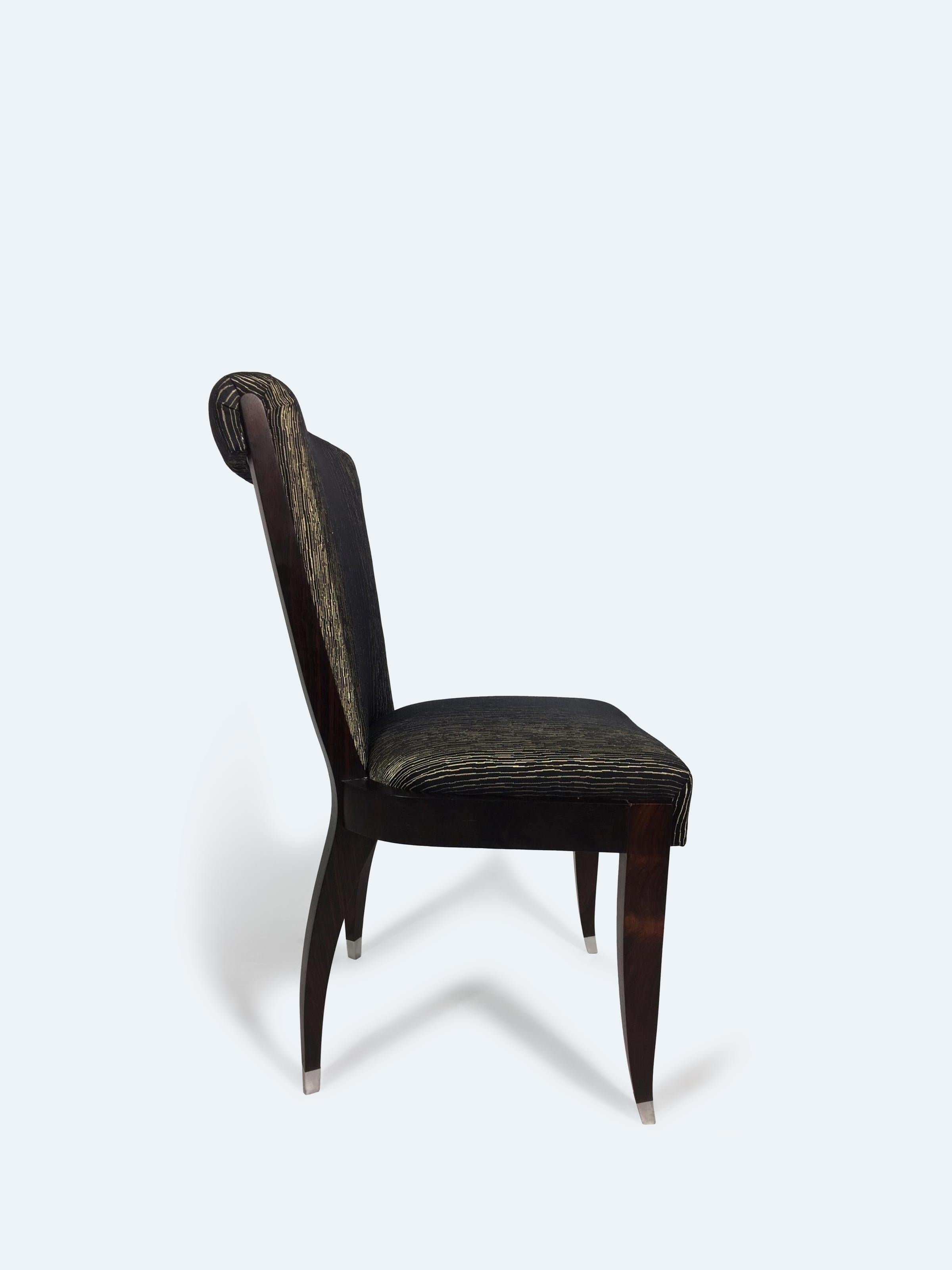 Lacquered French Art Deco Rosewood Set of 6 Dining Chairs, 1930s For Sale