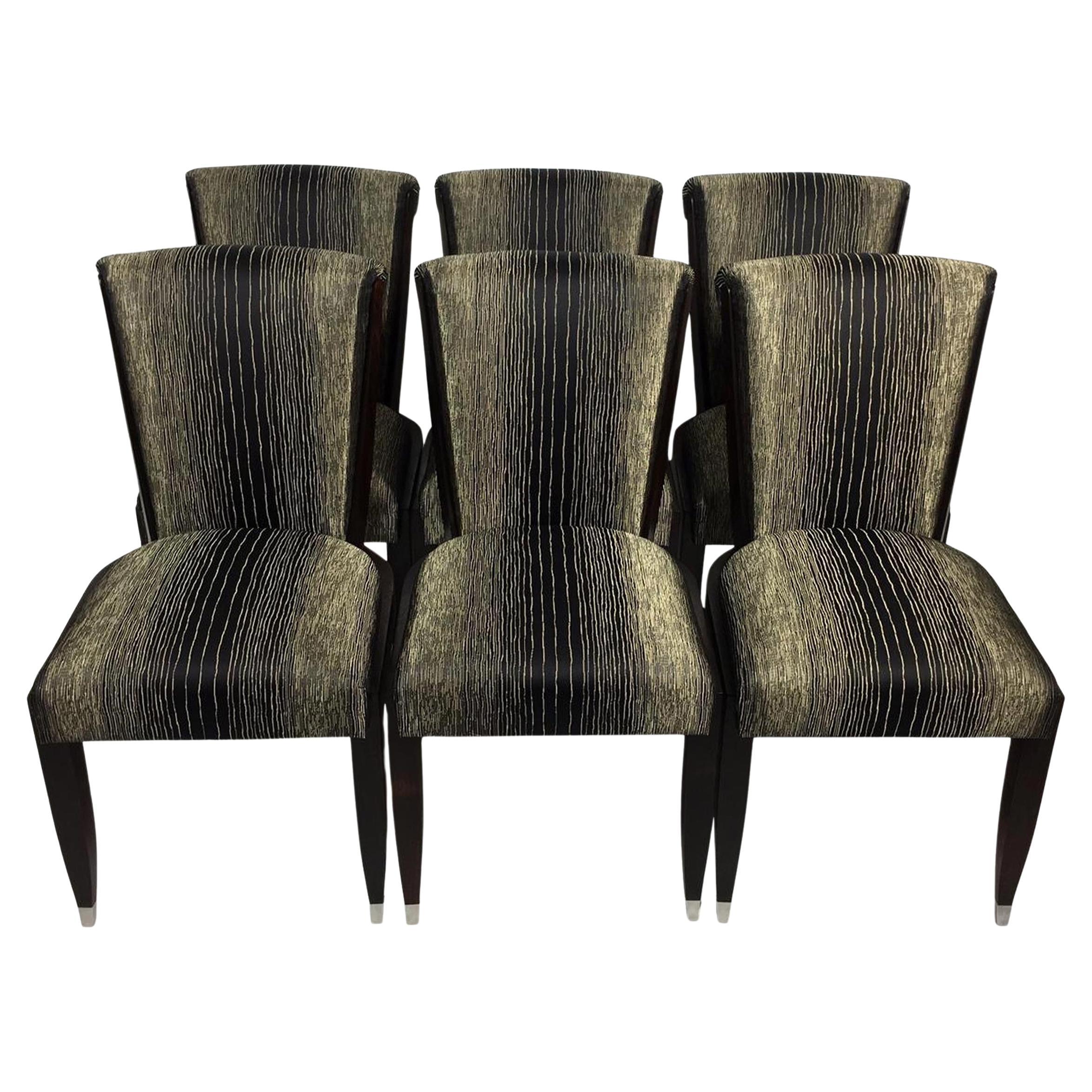 French Art Deco Rosewood Set of 6 Dining Chairs, 1930s