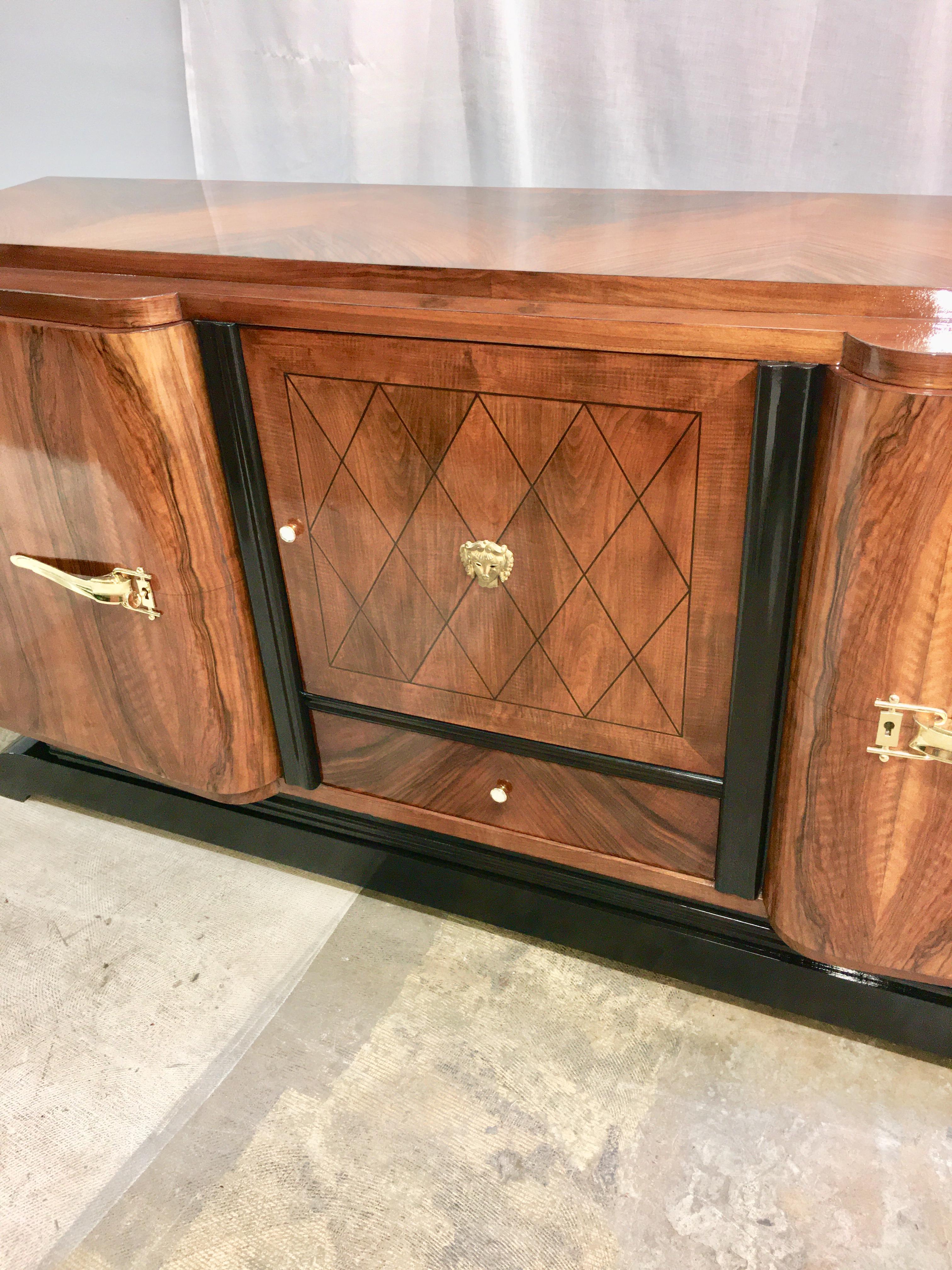 Inlay French Art Deco Rosewood Sideboard in the Jules Leleu Style