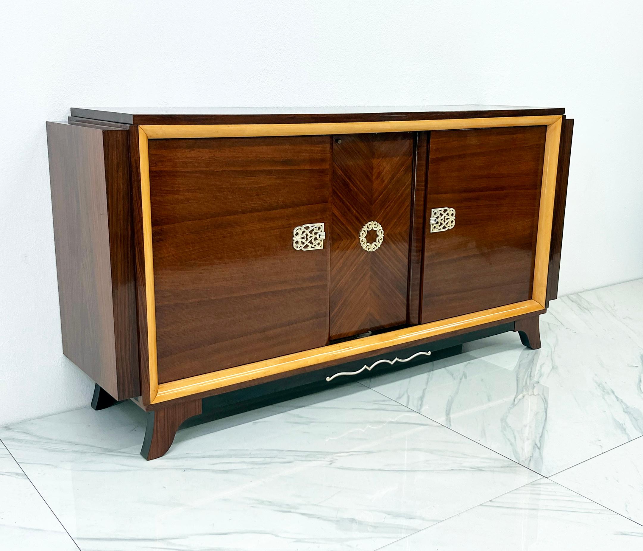 Francese Credenza francese Art Déco in palissandro con bar, anni '40 in vendita