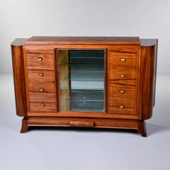 French Art Deco Rosewood Veneer Cabinet with Eight Drawers and Glass Display Cas