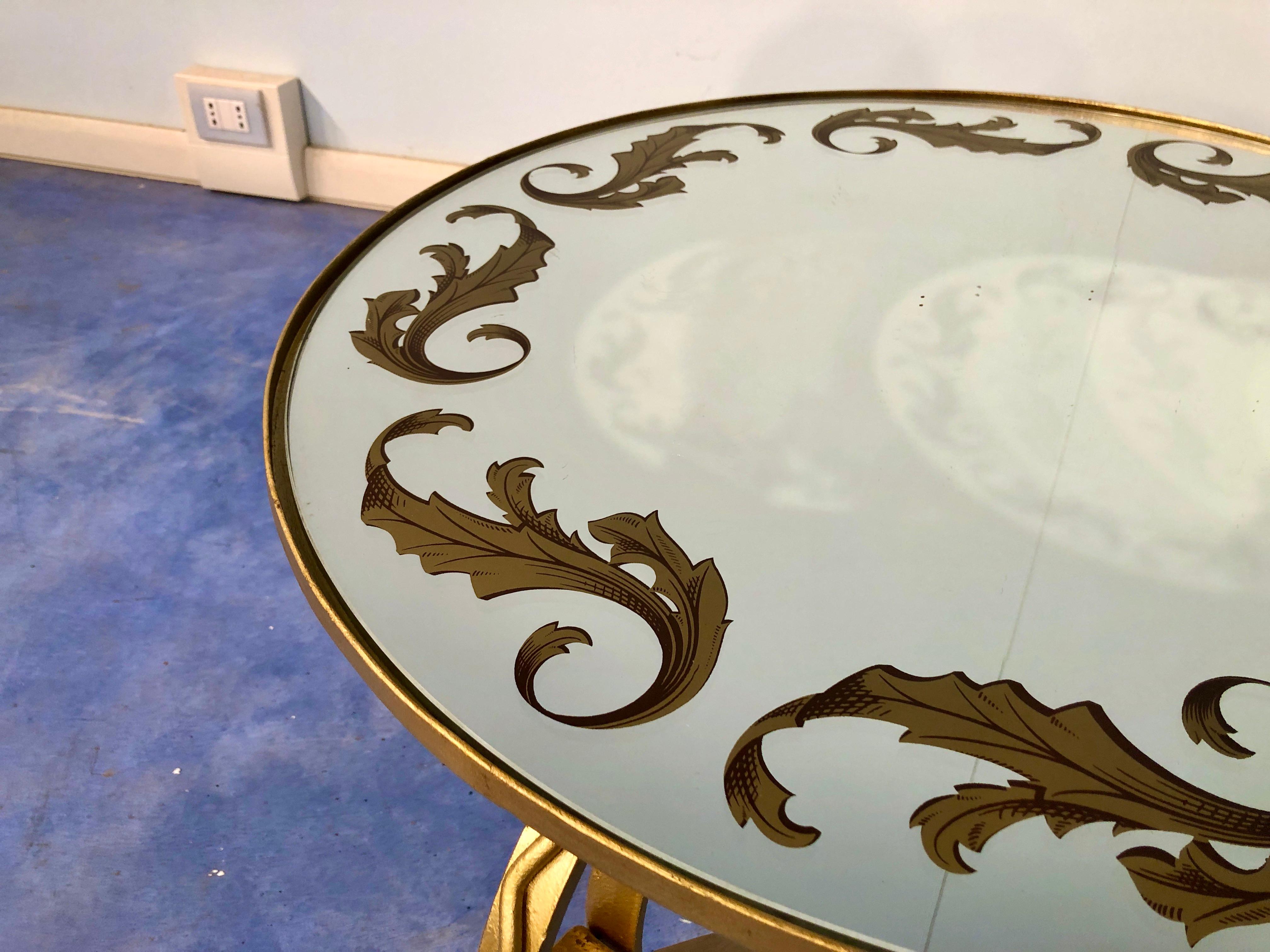 French Art Deco Round Coffee Table in Gilded Iron, 1950 For Sale 11