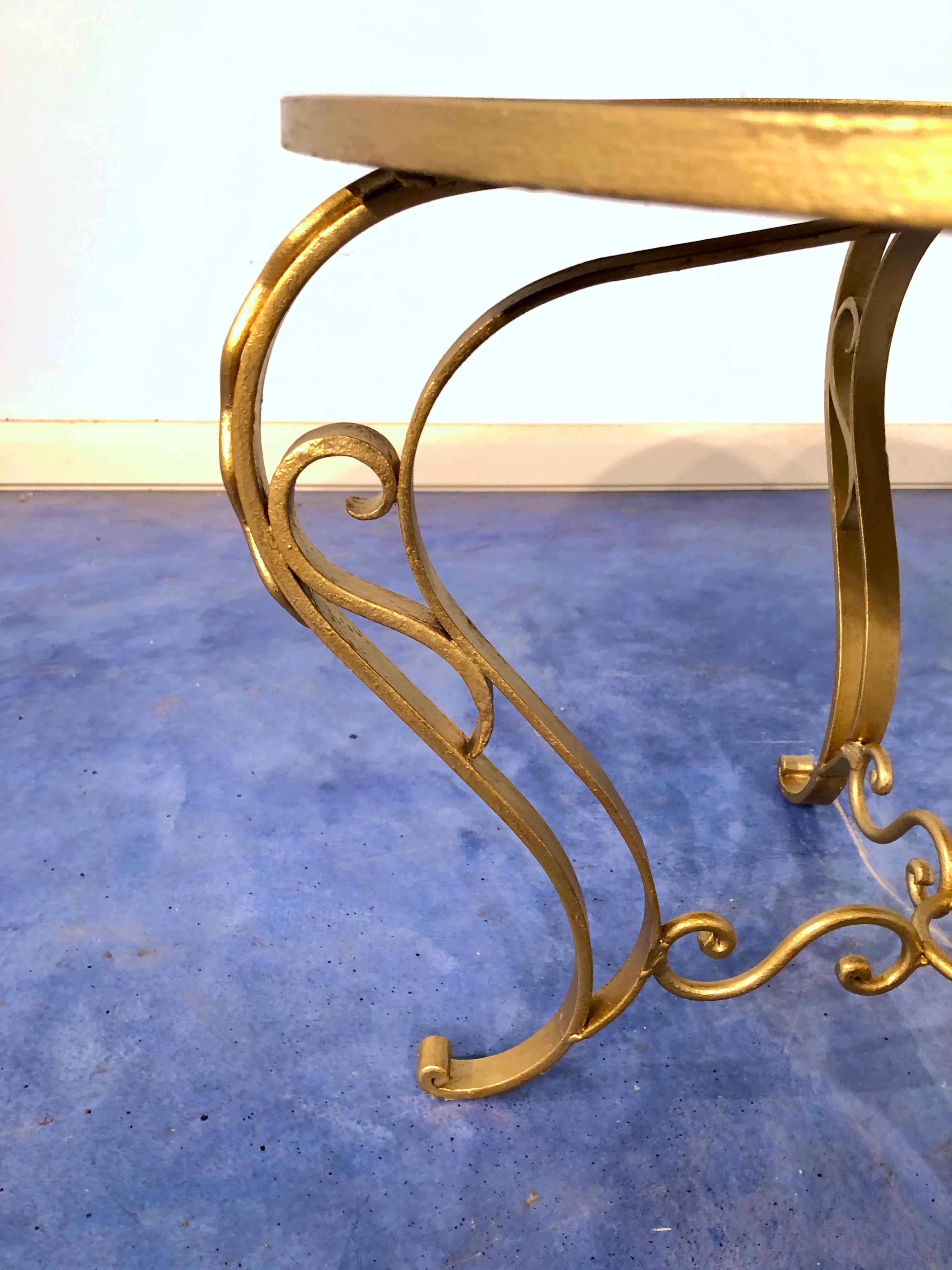 French Art Deco Round Coffee Table in Gilded Iron, 1950 For Sale 2
