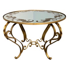 Used French Art Deco Round Coffee Table in Gilded Iron, 1950