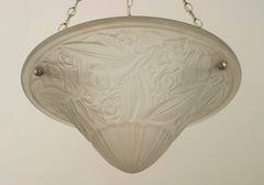 French Art Deco Round Cone Shaped Pendant Form Frosted Molded Glass Chandelier