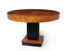 French Art Deco Round Dining Table in Burr Maple