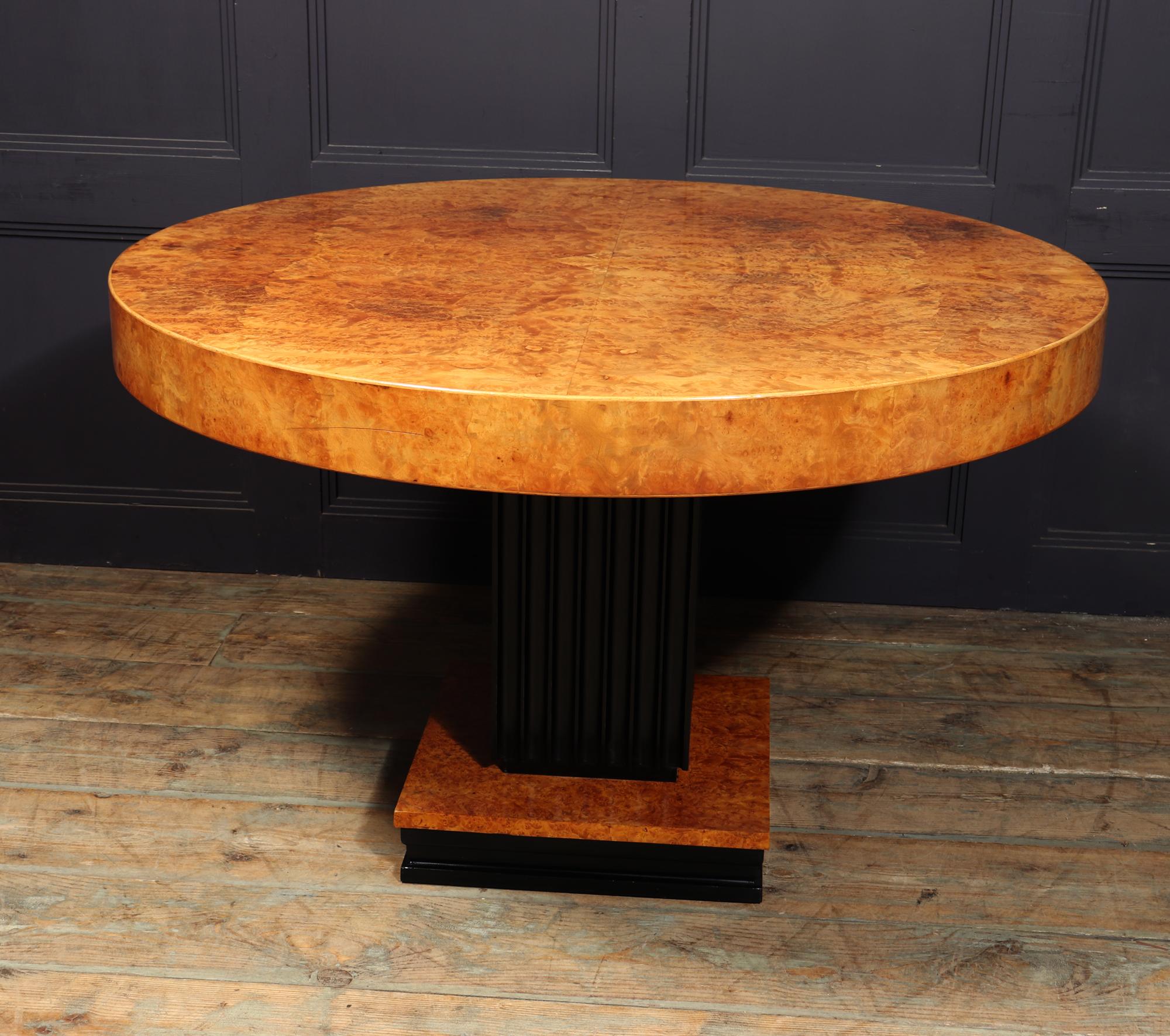 French Art Deco Round Dining Table in Burr Maple 1