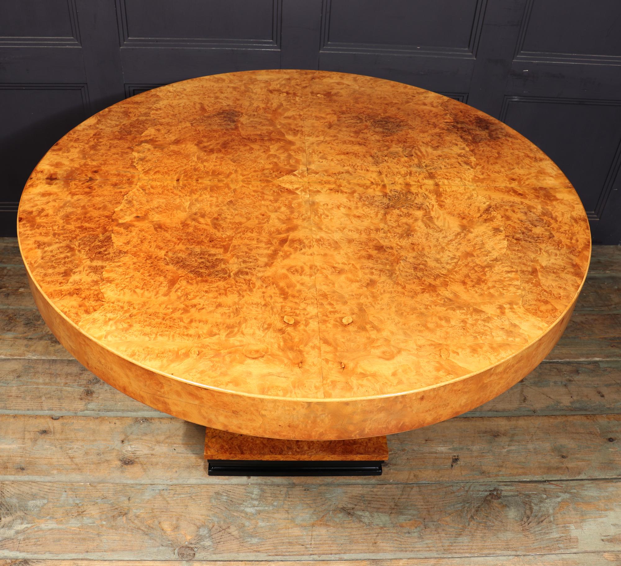 French Art Deco Round Dining Table in Burr Maple 2