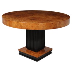 French Art Deco Round Dining Table in Burr Maple