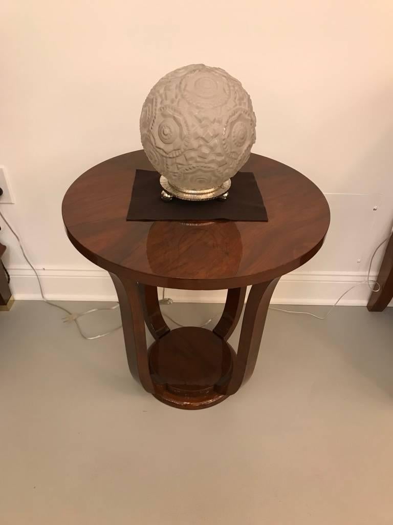 French Art Deco Round Geometric Table Lamp by Sabino For Sale 8